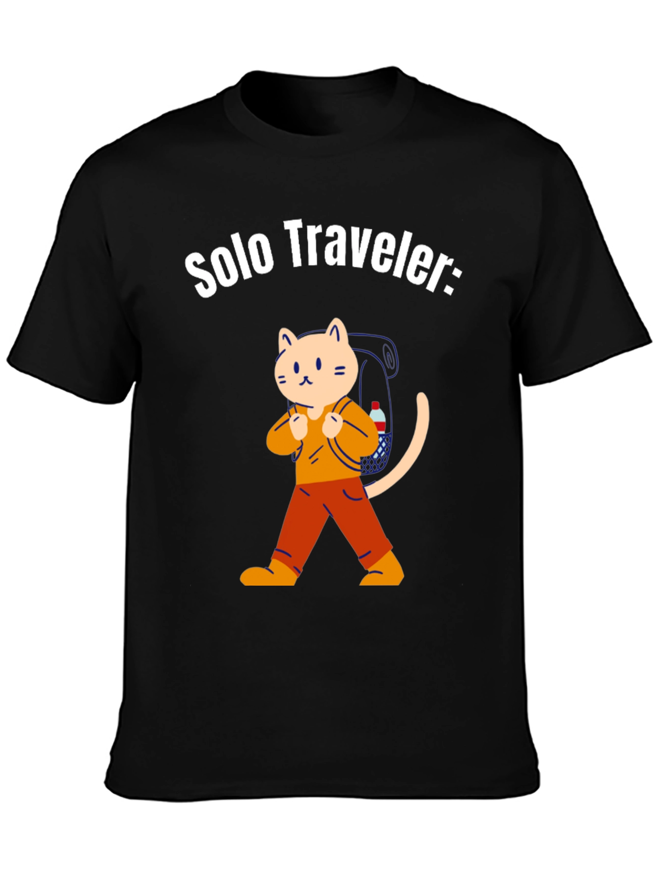 Black Solo Traveler Cat T-Shirt view 3