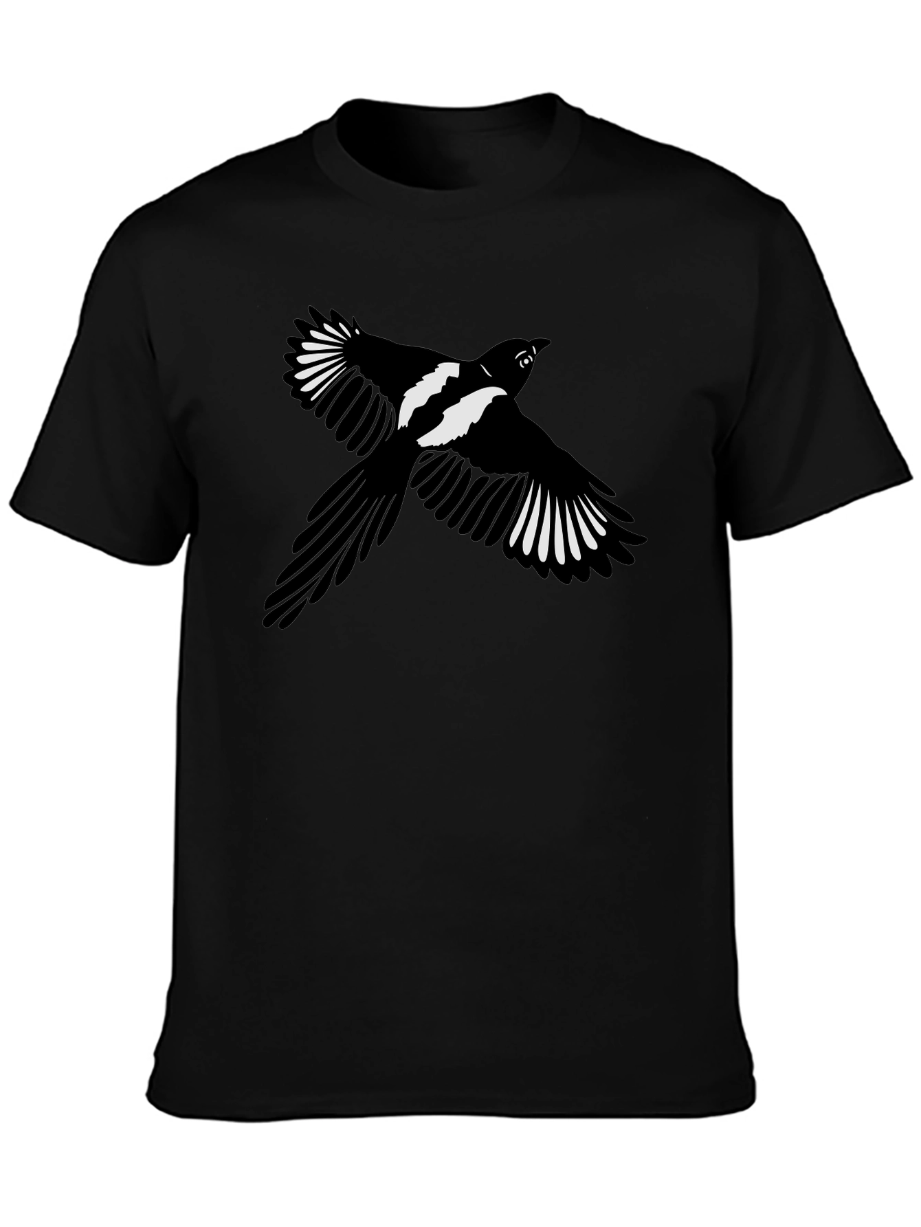 Black Black T-Shirt with Magpie Bird Graphic view 3