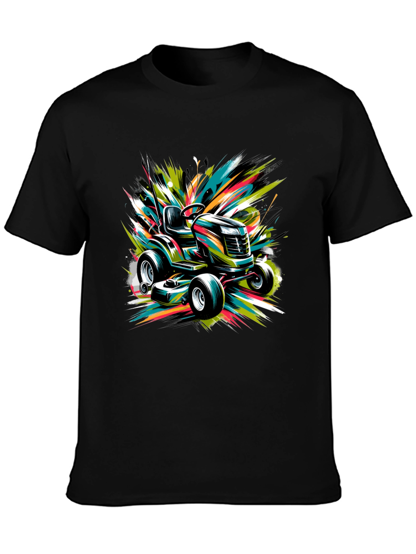Black Vibrant Lawn Mower Graphic Tee view 3