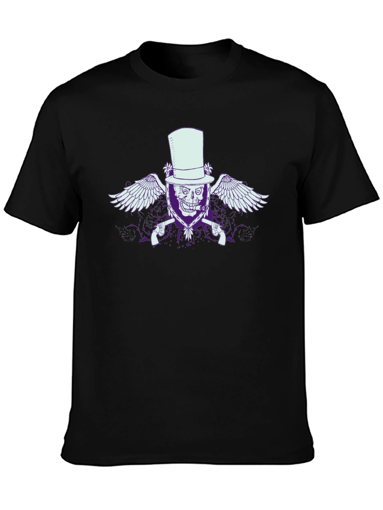 Black Skull & Guns Graphic T-Shirt - Top Hat Design view 3