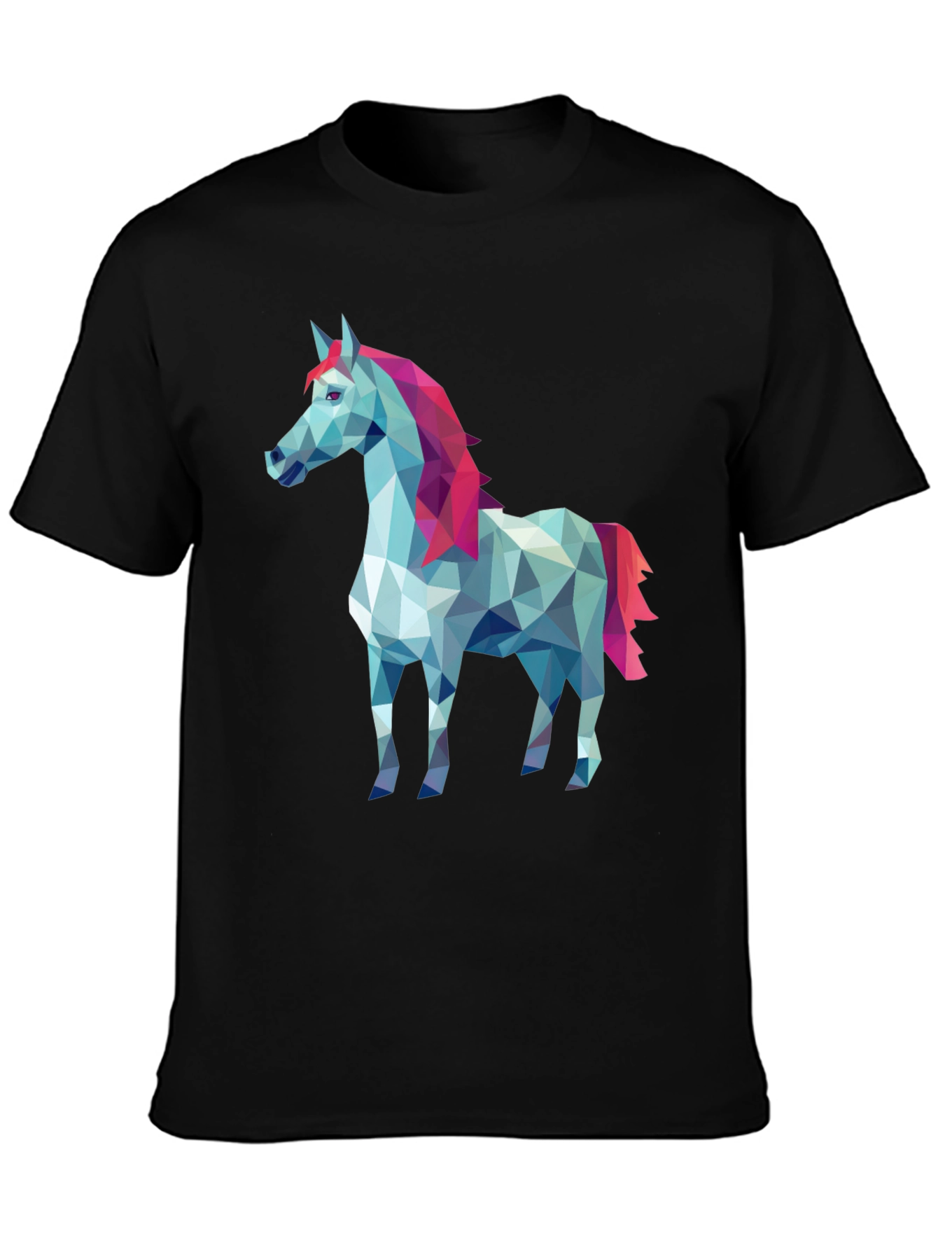 Black Geometric Horse Graphic Tee - Stylish Men's Black T-Shirt view 3