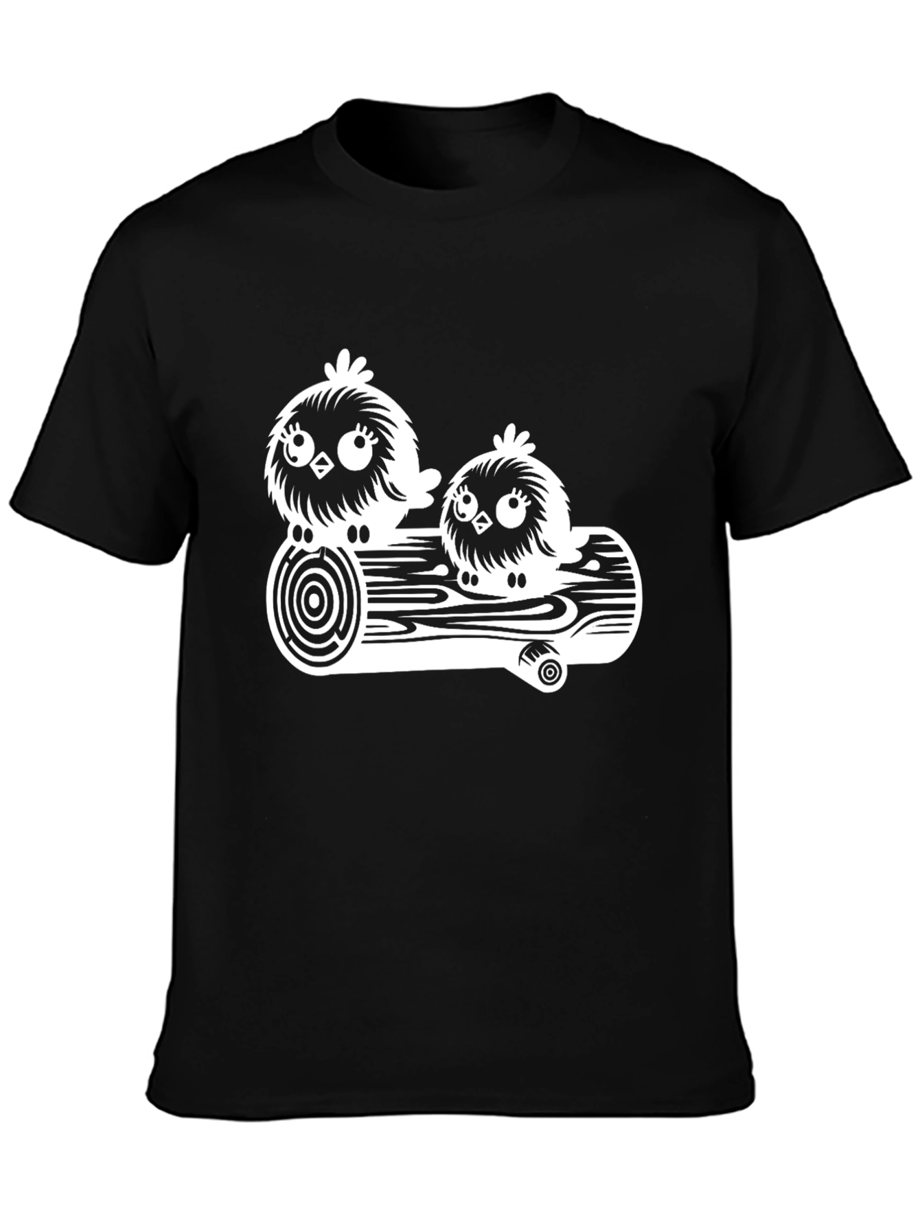 Black Cute Bird on a Log Graphic T-Shirt view 3
