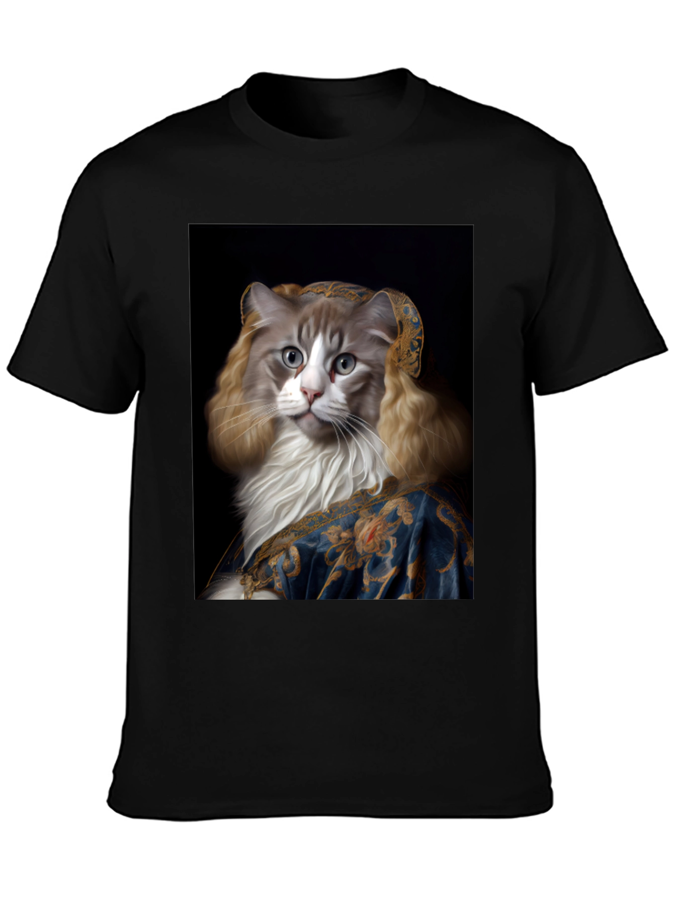 Black Cat Renaissance Portrait T-Shirt view 3