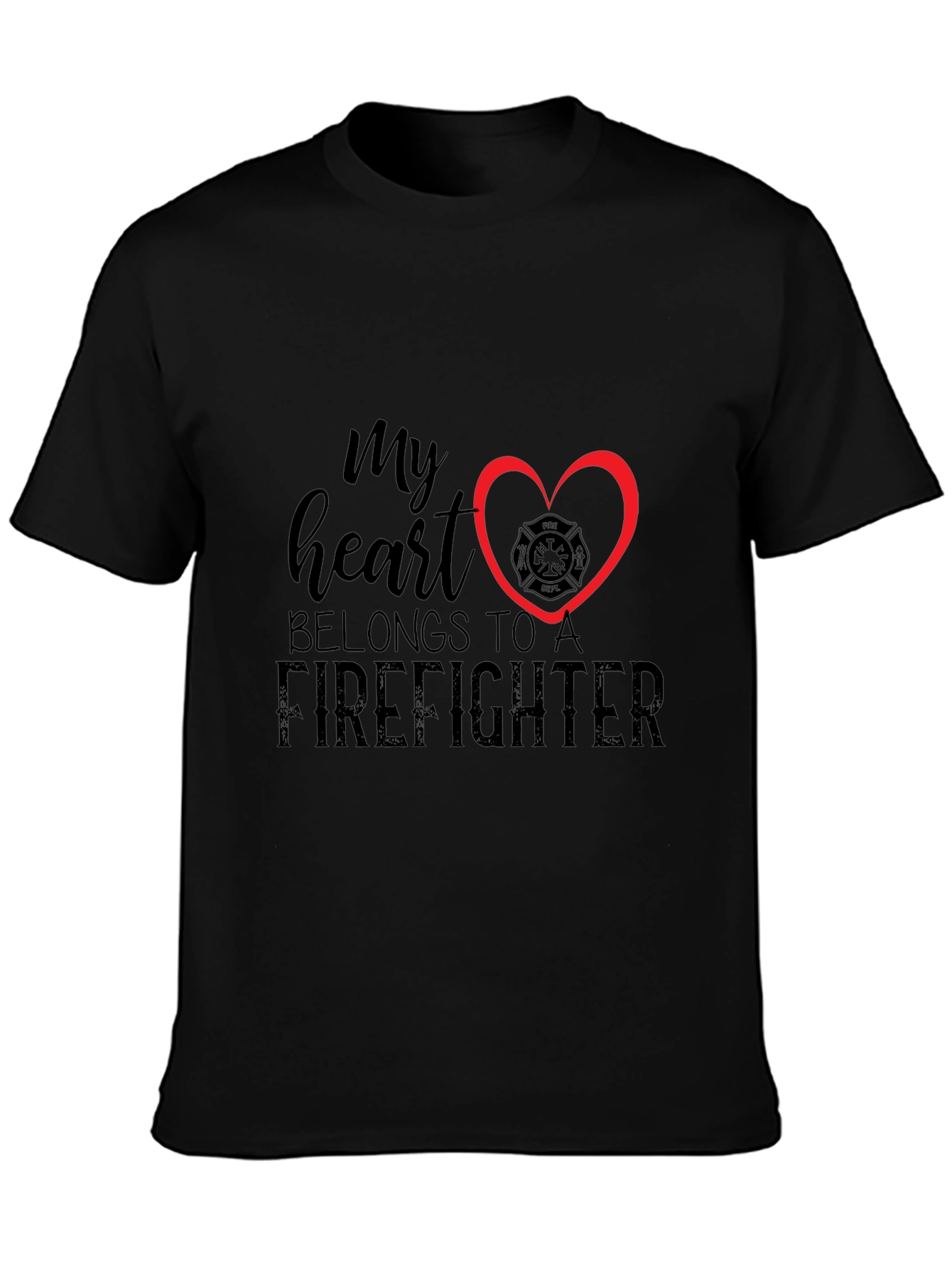 Black Firefighter Heart T-Shirt - Black view 3