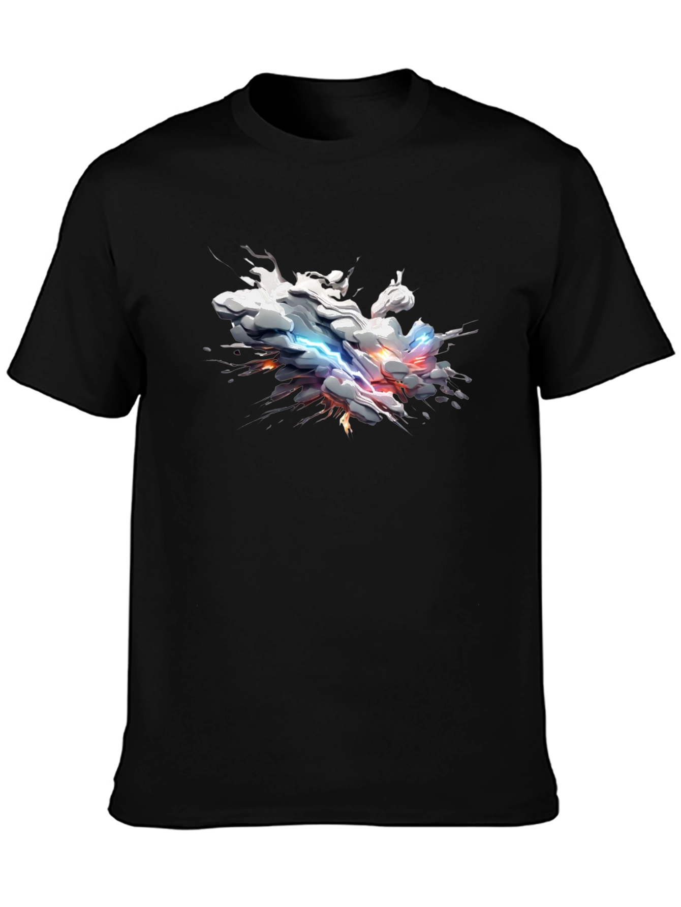 Black Abstract Lightning Cloud Graphic T-Shirt view 3