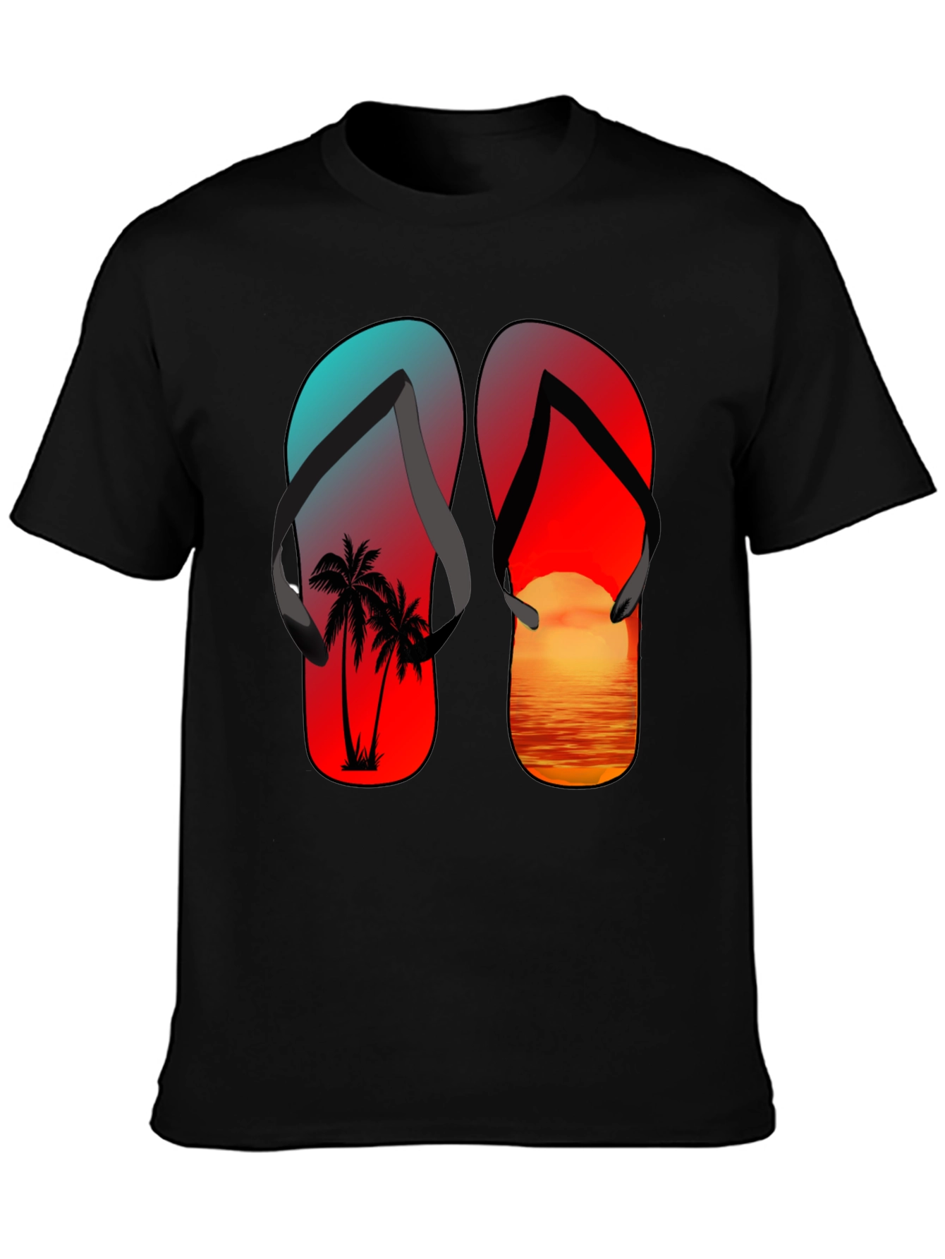 Black Tropical Flip Flop Sunset T-Shirt view 3