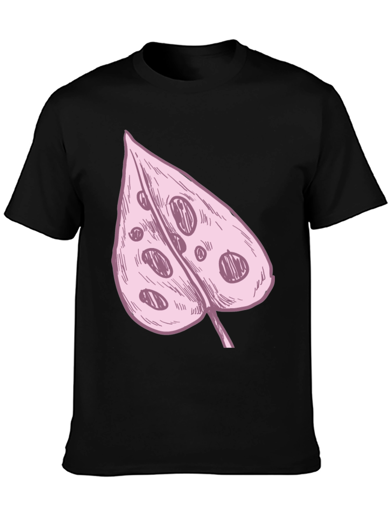 Black Pink Swiss Cheese Leaf Graphic Black Tee view 3