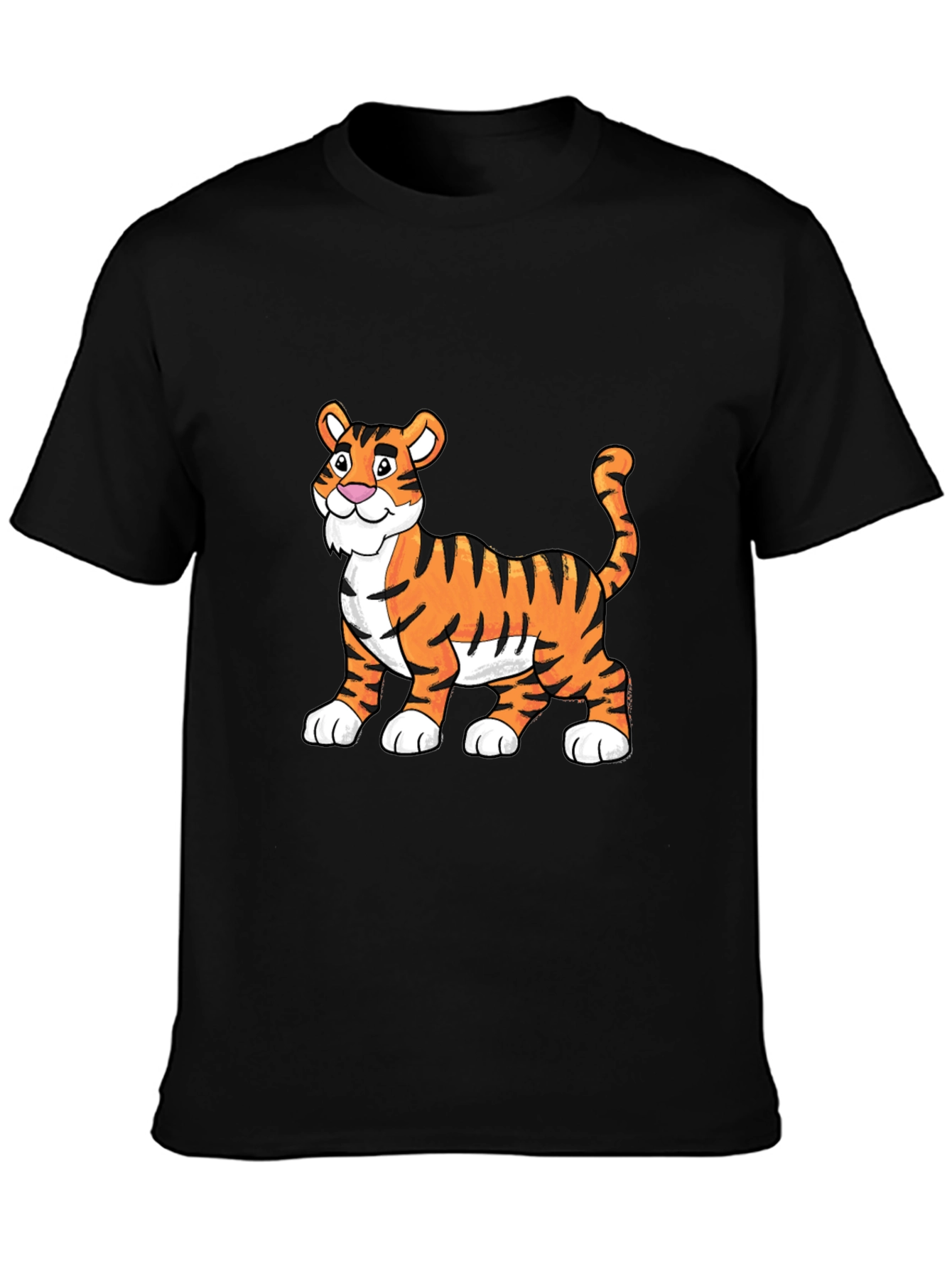 Black Cartoon Tiger Graphic Tee - Soft Black Cotton view 3