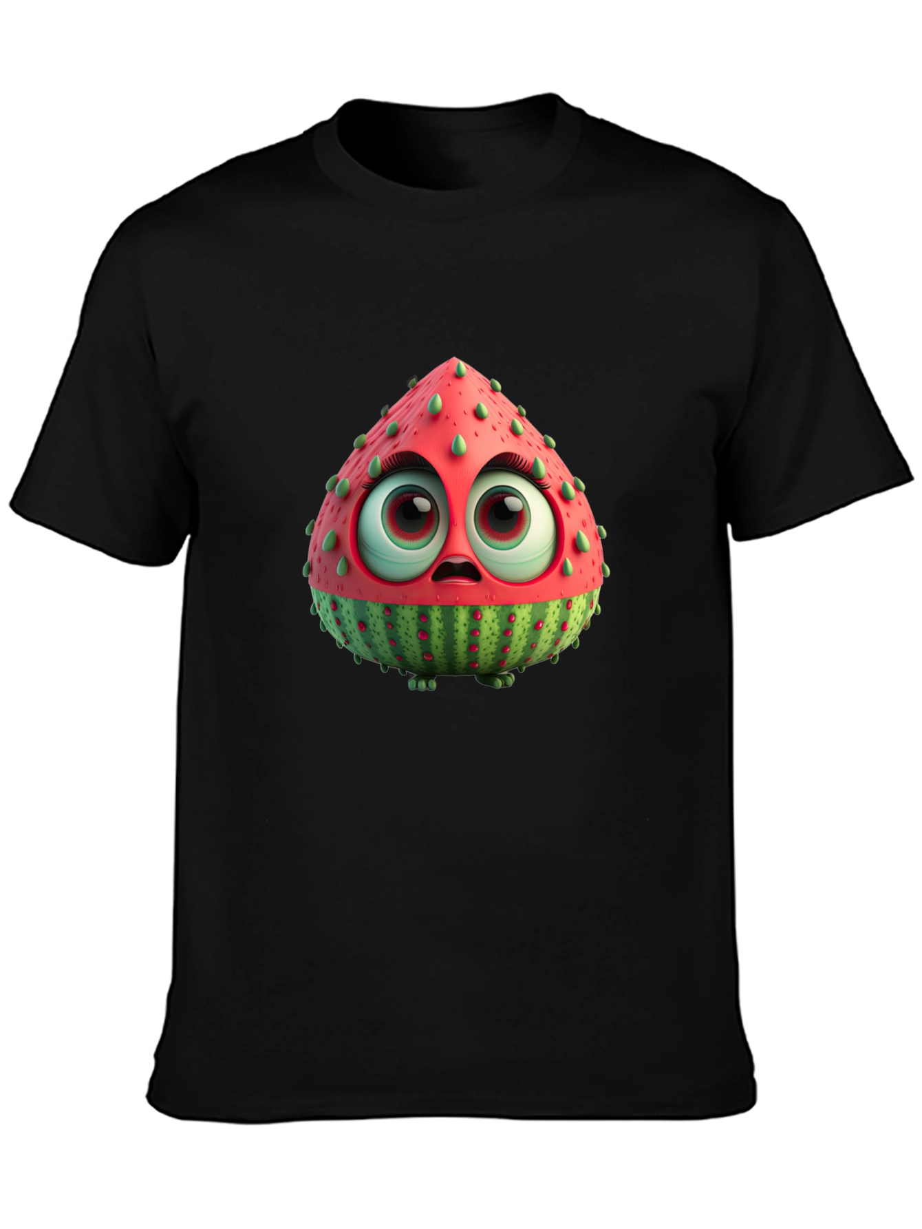 Black Cartoon Watermelon Character Black T-Shirt view 3