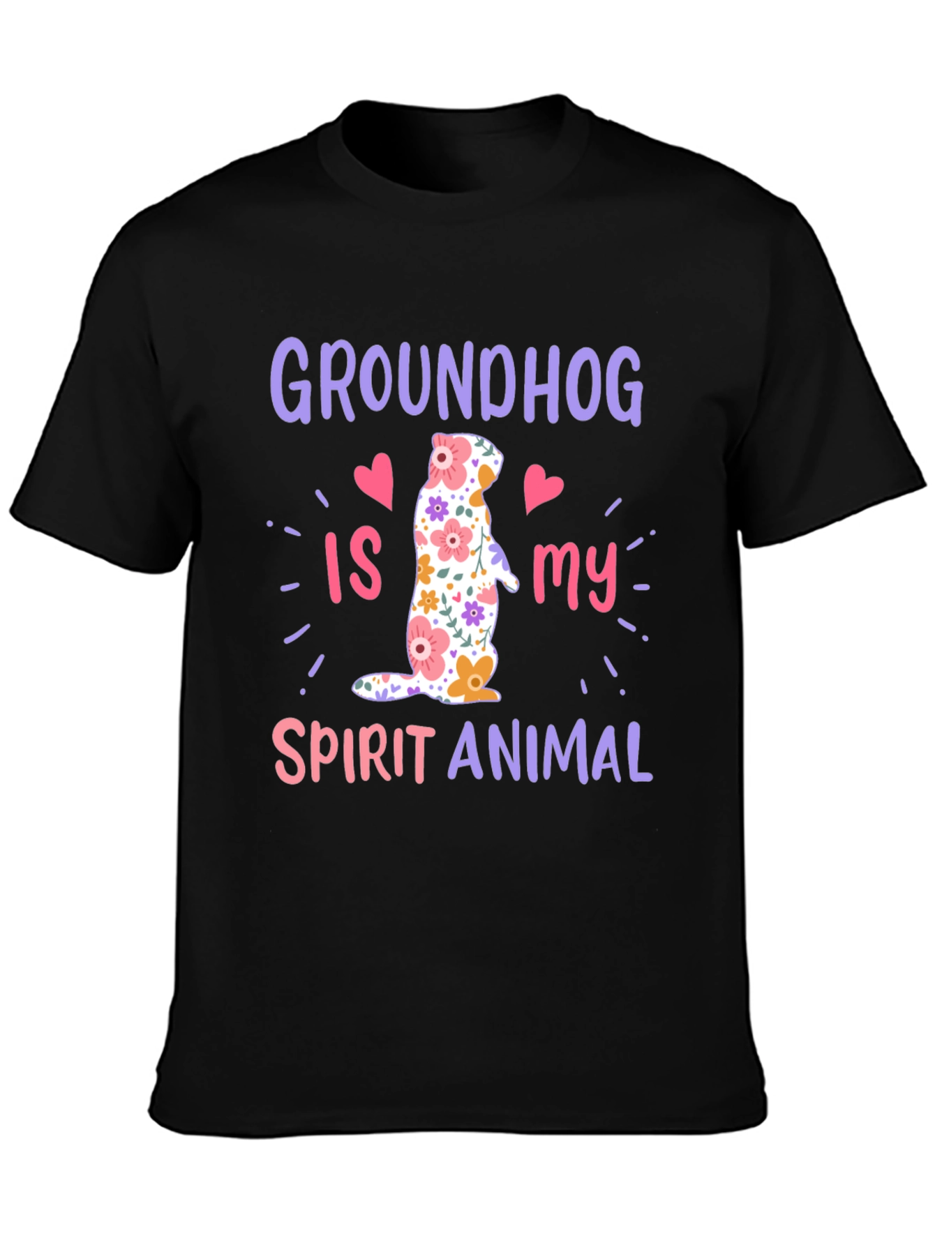 Black Groundhog Spirit Animal T-Shirt Funny Floral Design view 3