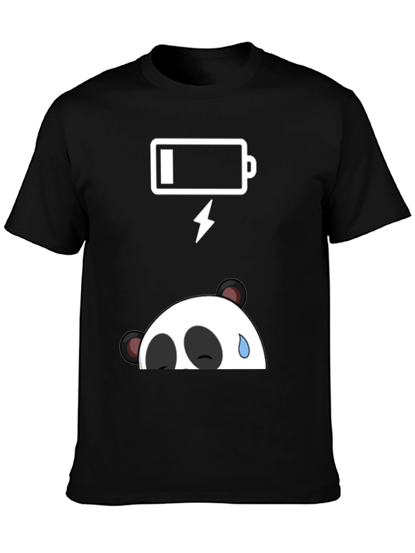 Black Funny Panda Low Battery Graphic Tee - Black Cotton T-Shirt view 3