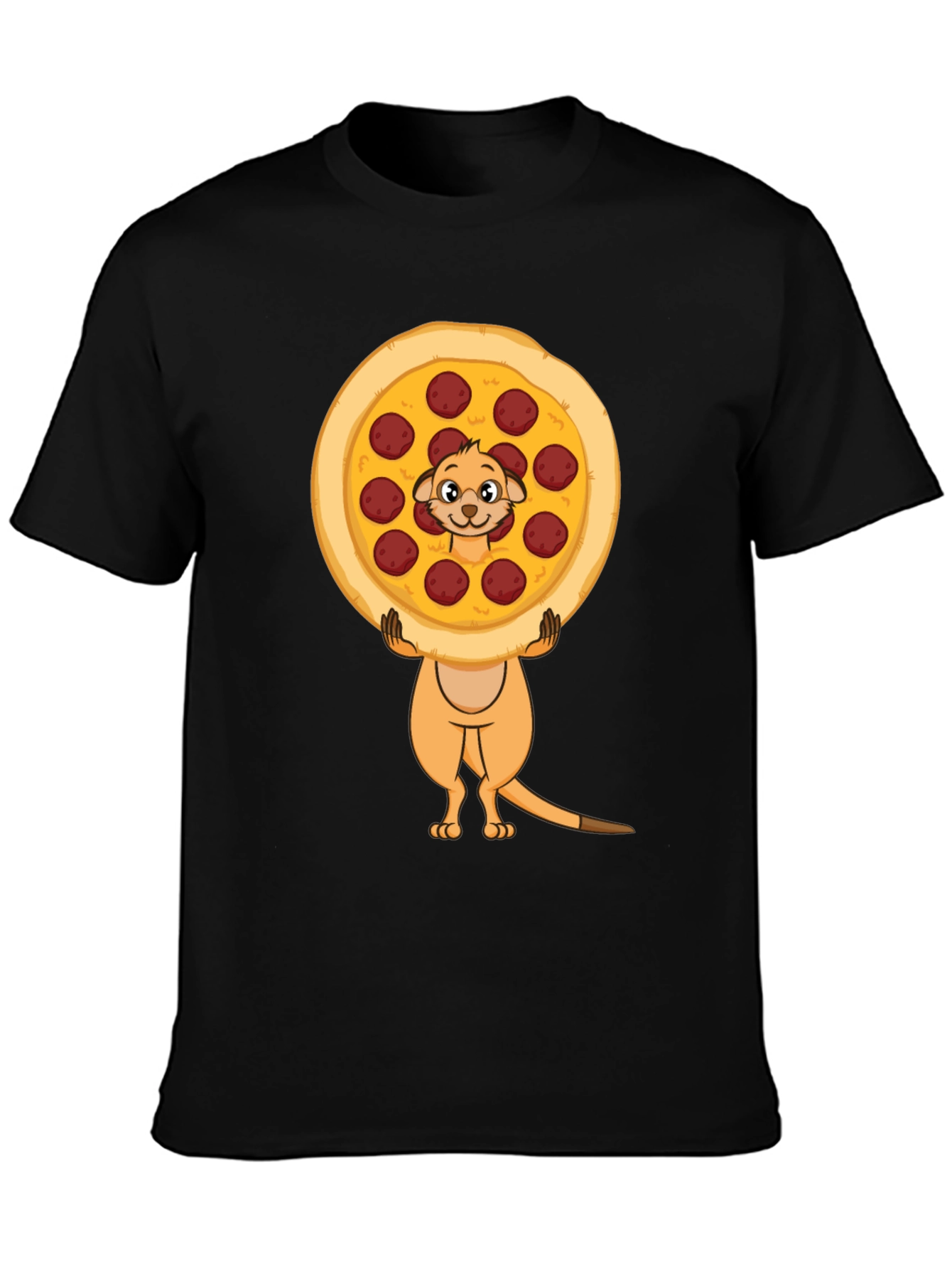Black Funny Meerkat Pizza Lover Black T-Shirt view 3