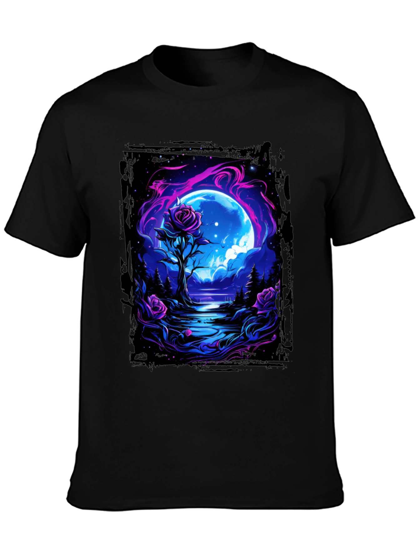 Black Mystic Moonlit Rose Graphic Tee view 3