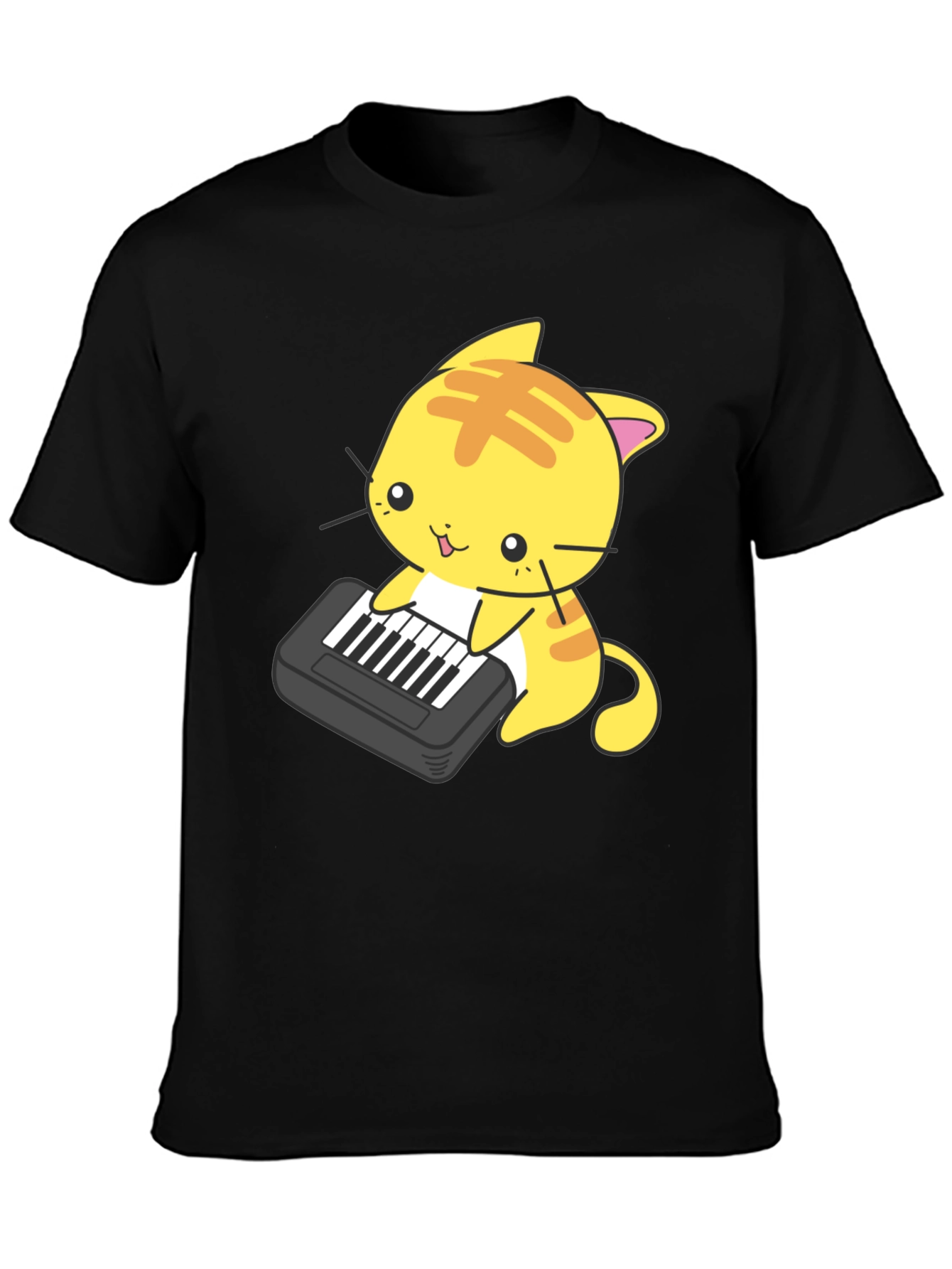 Black Cute Cat Keyboard T-Shirt view 3