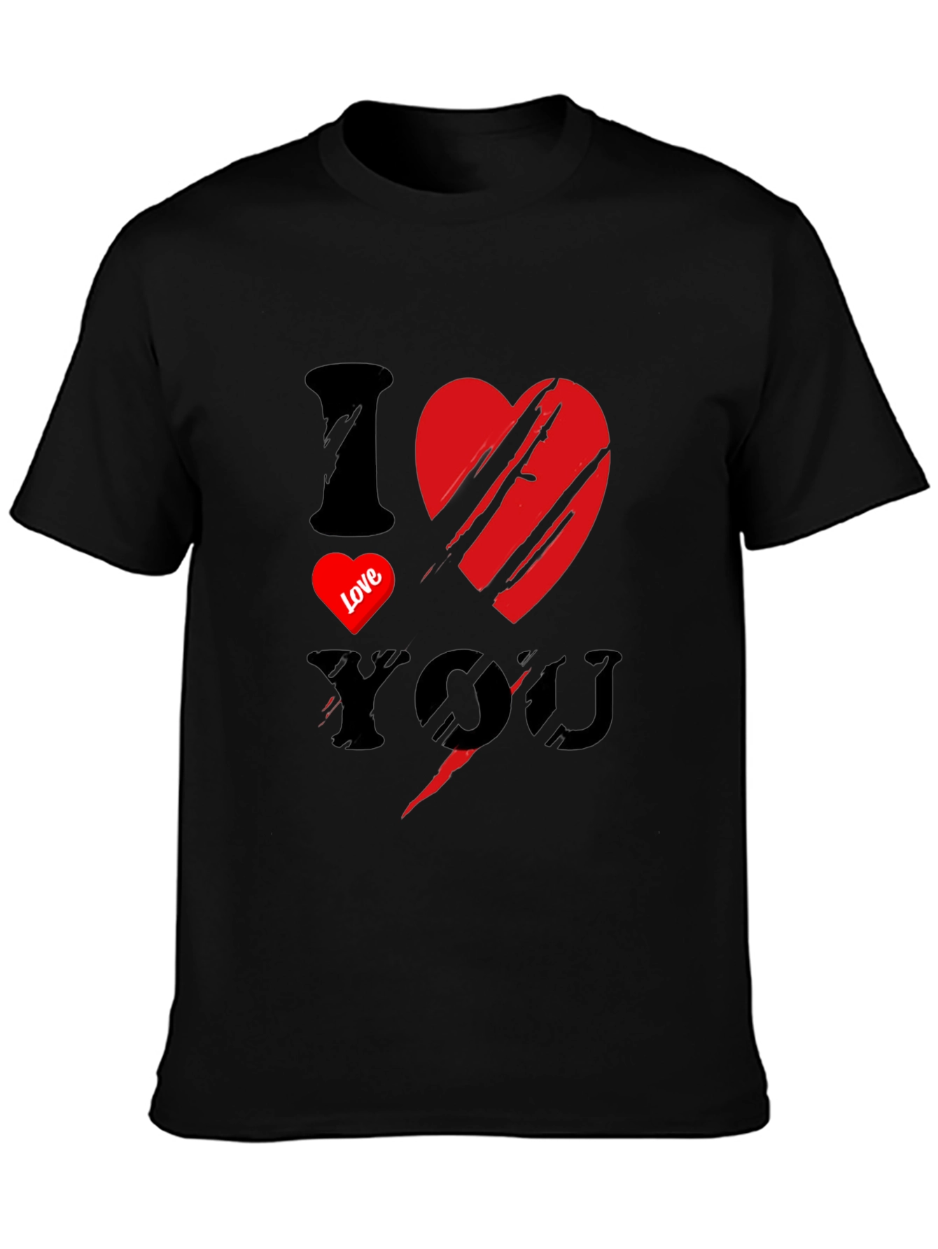 Black I Love You Graphic Print Men's Black T-Shirt view 3