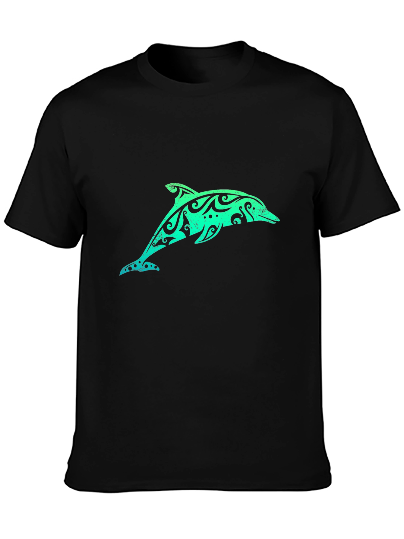 Black Tribal Dolphin Graphic Tee - Black Cotton T-Shirt view 3