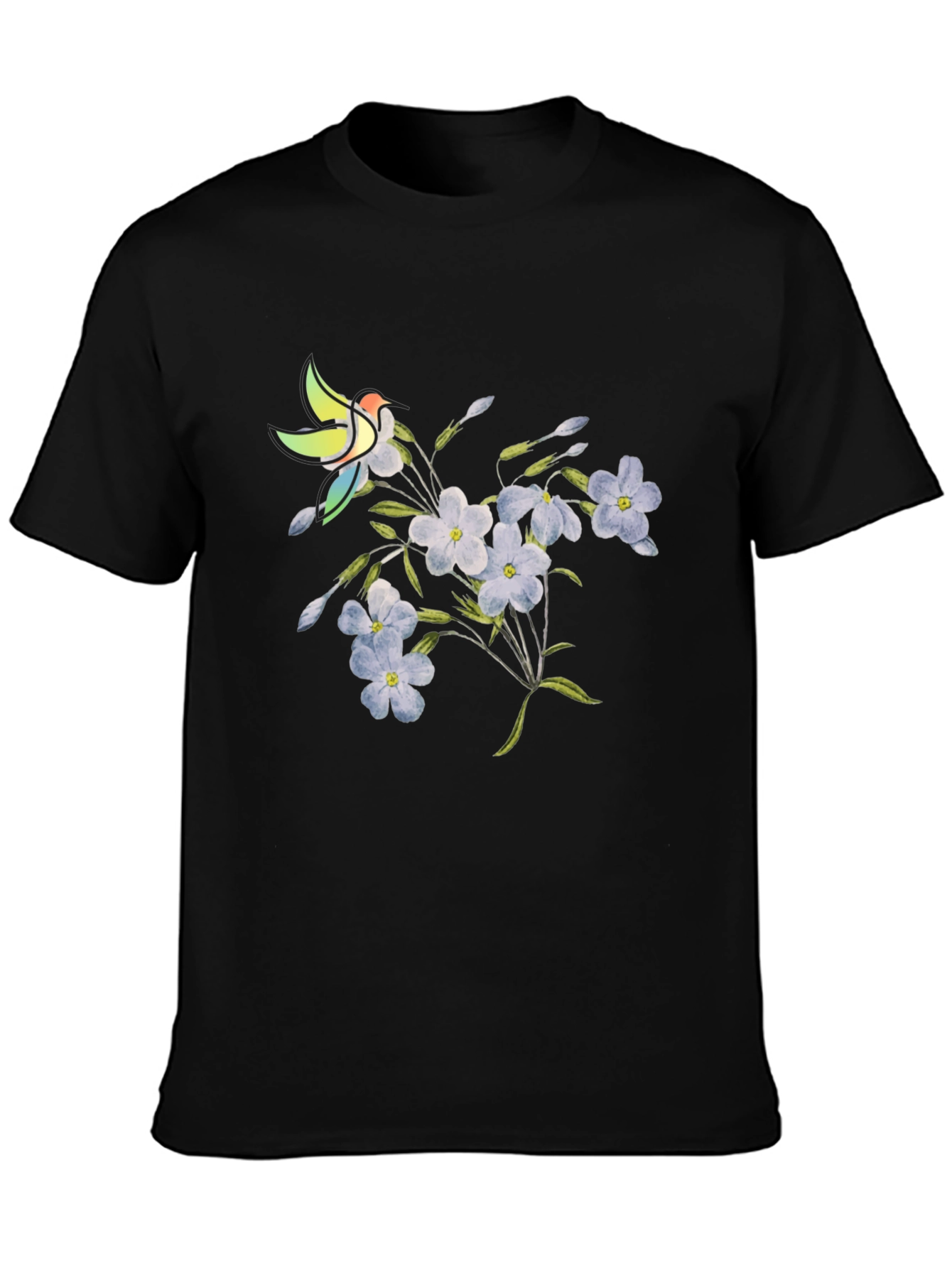 Black Floral & Bird Graphic Tee - Casual Black T-Shirt view 3