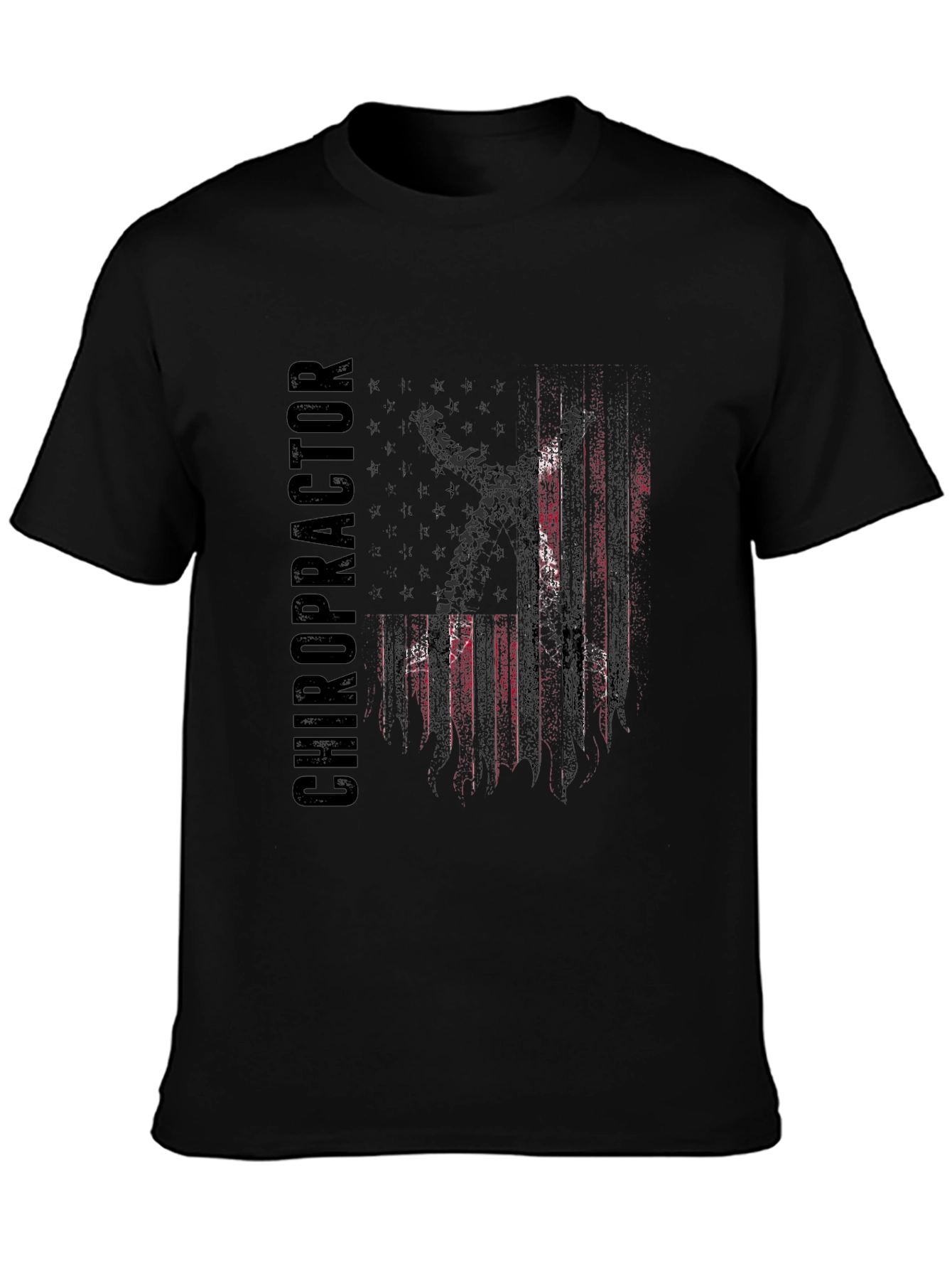 Black Chiropractor USA Flag Graphic T-Shirt view 3