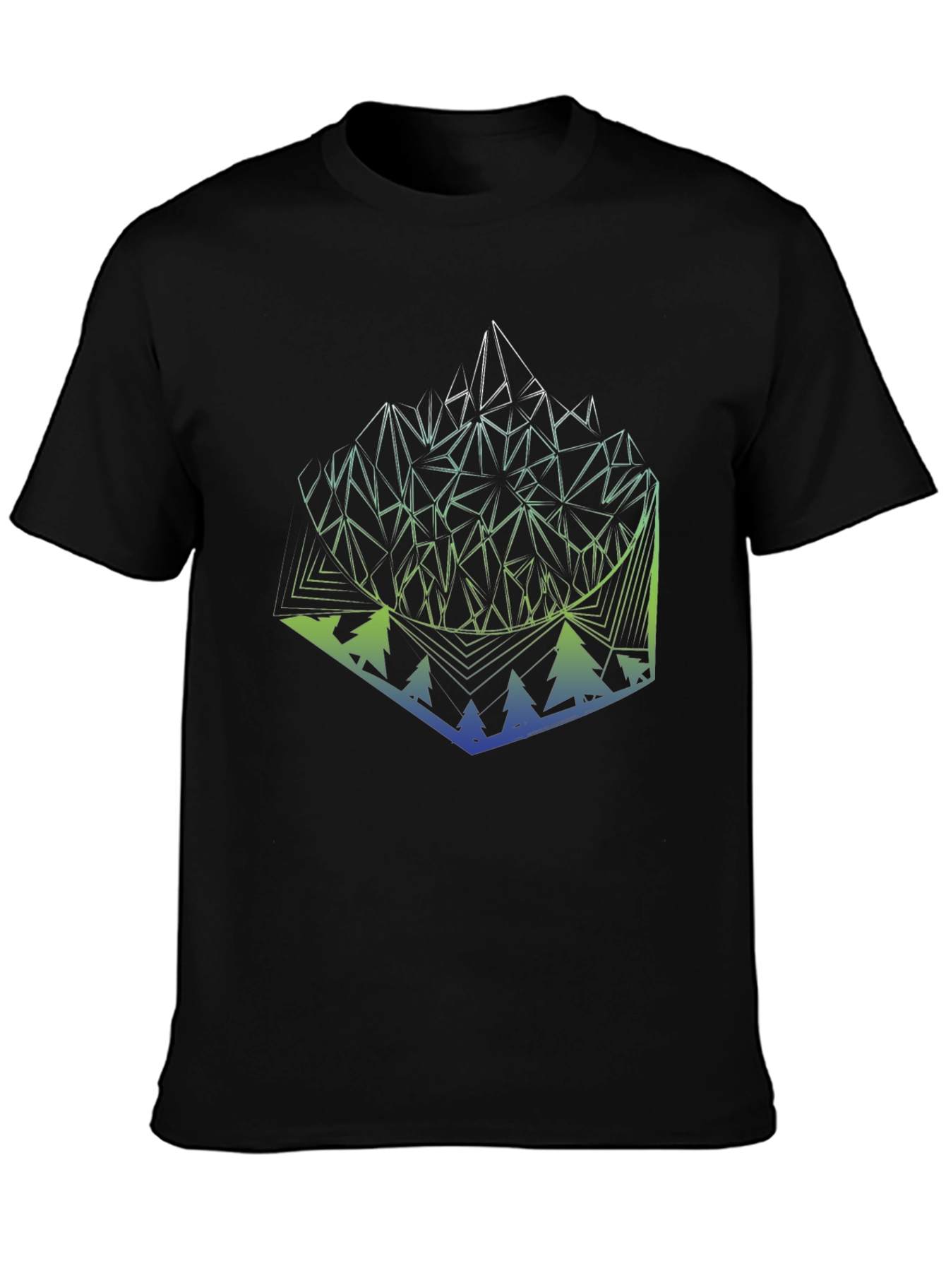 Black Geometric Mountain & Forest Graphic Tee - Modern Style view 3