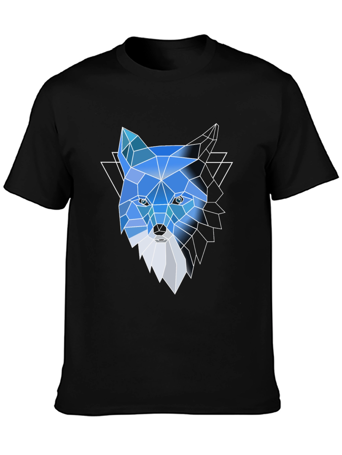 Black Geometric Fox Graphic Tee - Modern Crew Neck T-Shirt view 3