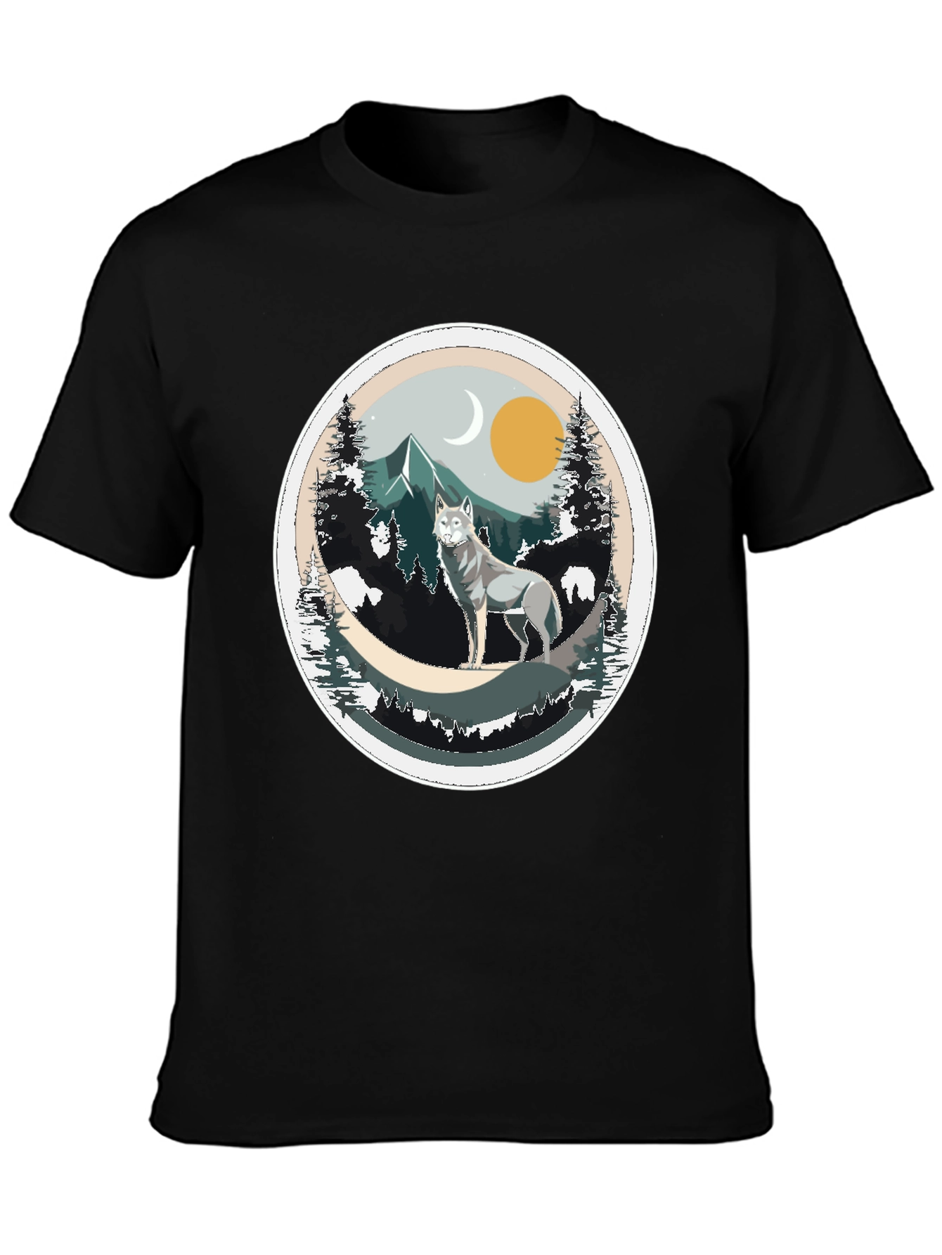 Black Wolf Mountain Graphic Tee - Nature Inspired T-Shirt view 3