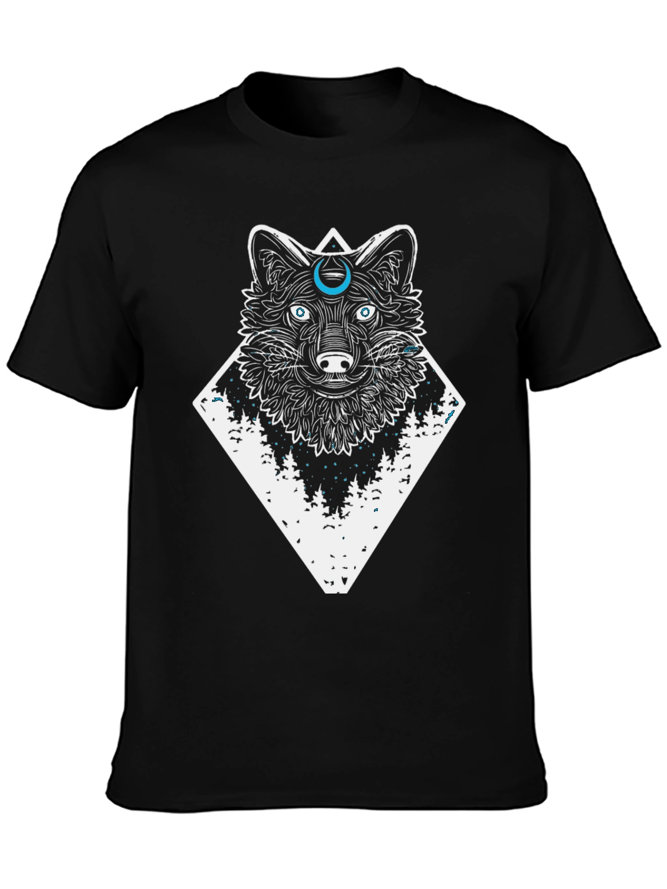 Black Wolf & Moon Graphic Tee - Black Cotton T-Shirt view 3