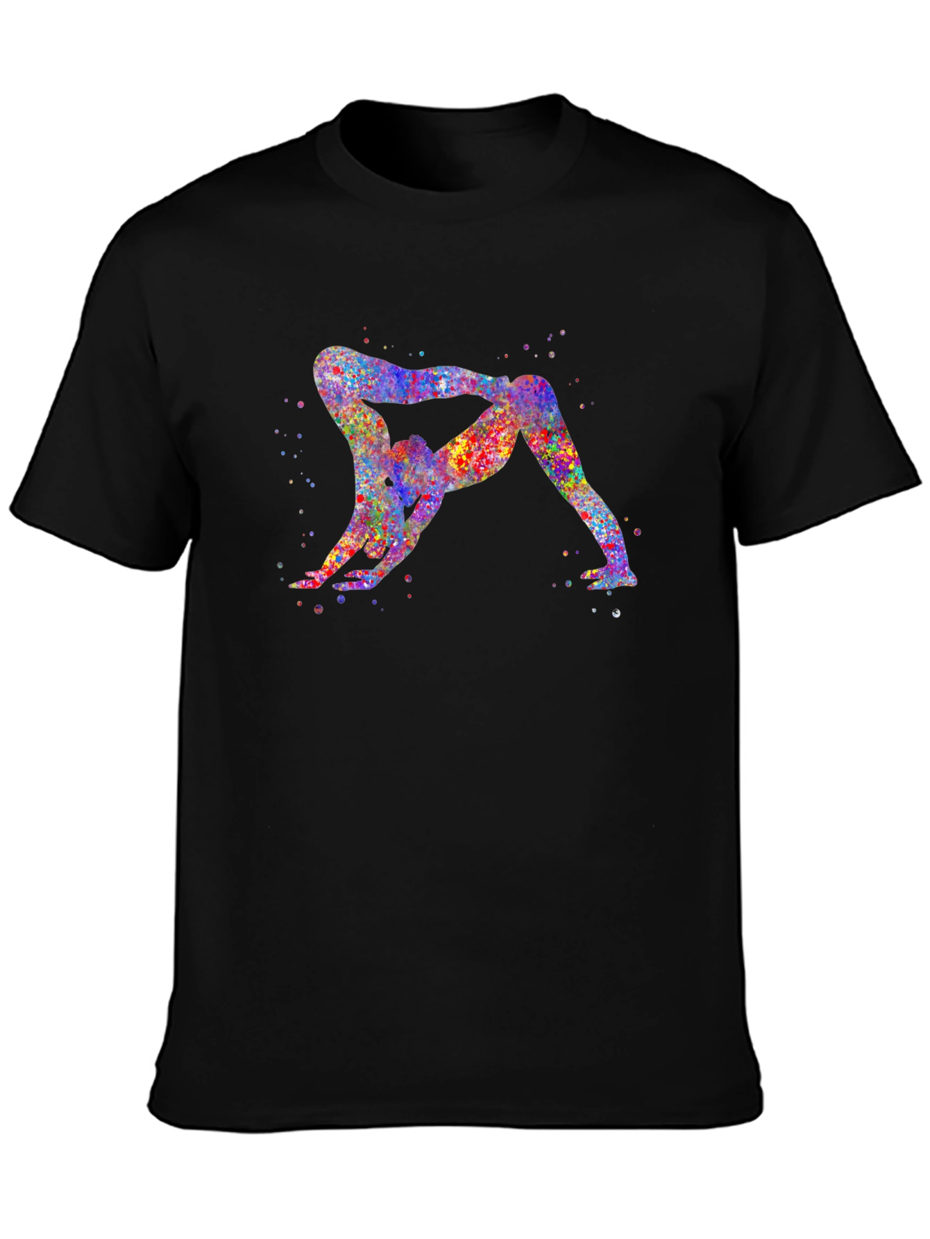 Black Yoga Couple Watercolor Graphic Tee - Unisex Black T-Shirt view 3