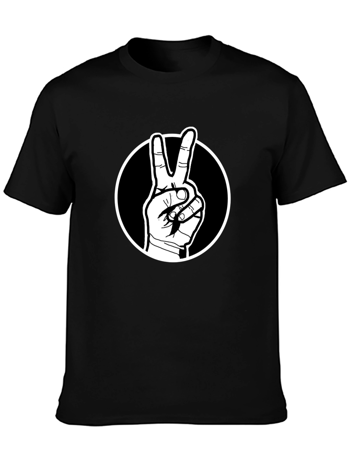 Black Peace Sign Graphic Tee - Black Cotton T-Shirt view 3