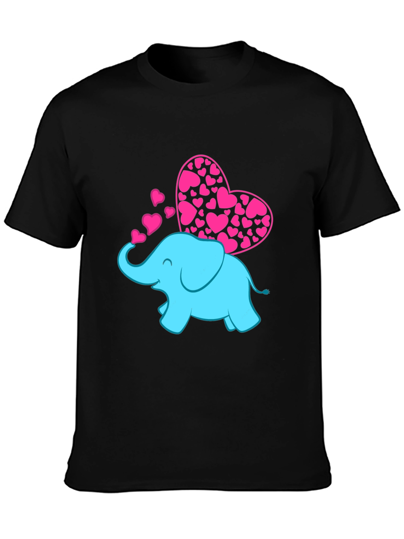 Black Elephant Love T-Shirt - Pink Hearts view 3