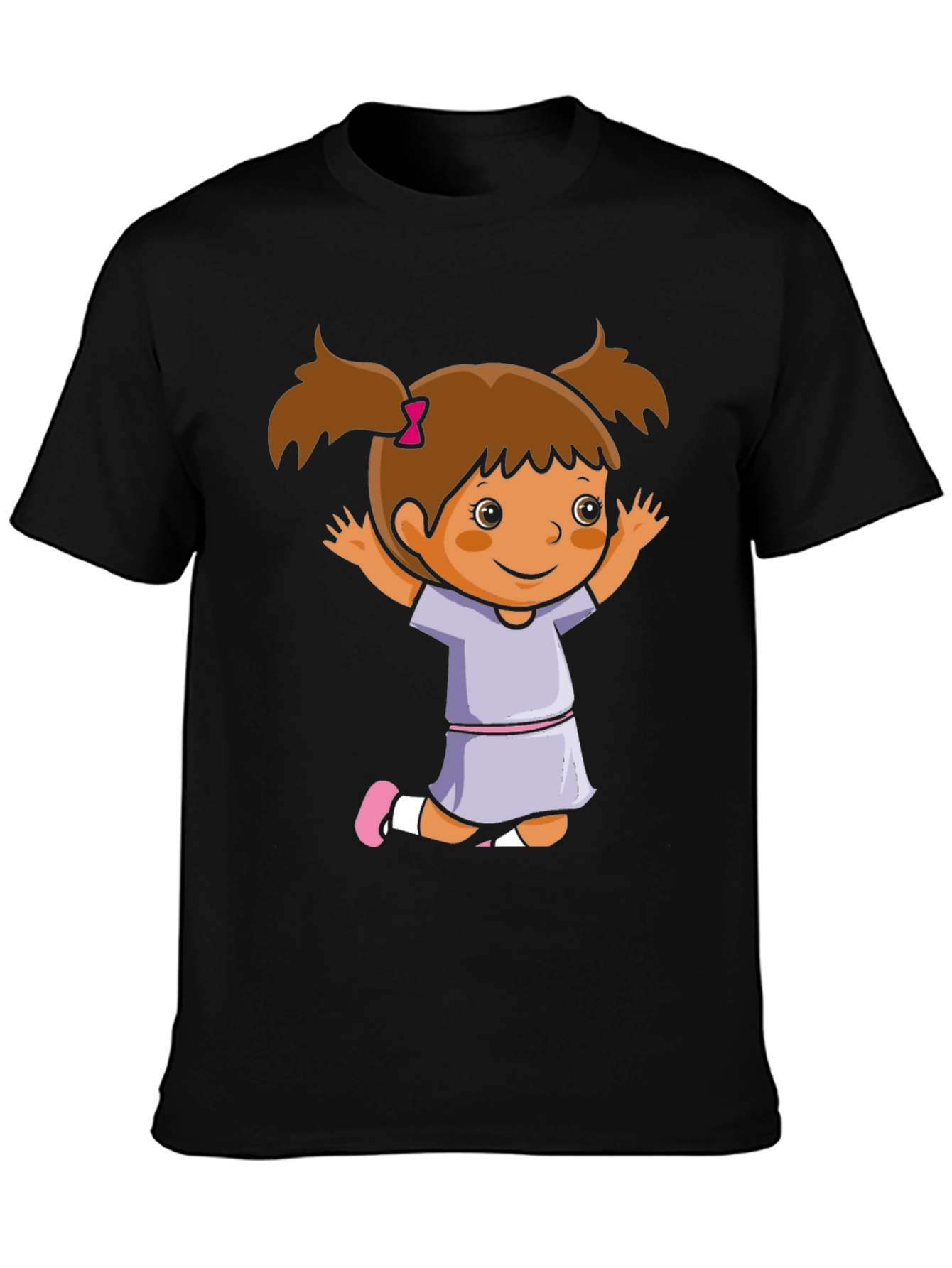 Black Cute Girl Cartoon Black T-Shirt view 3