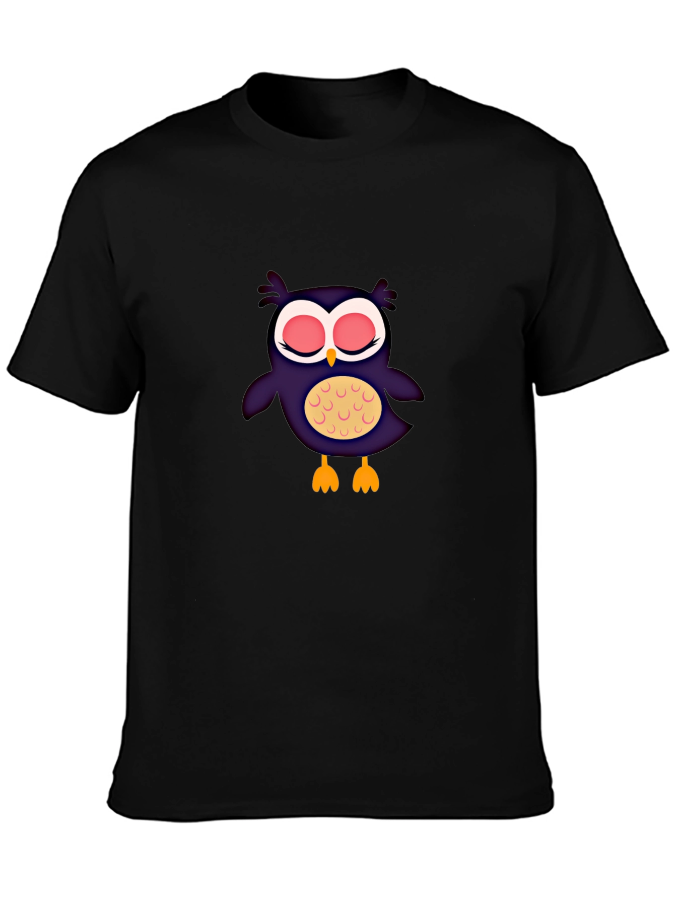 Black Cute Cartoon Owl Graphic Print T-Shirt view 3