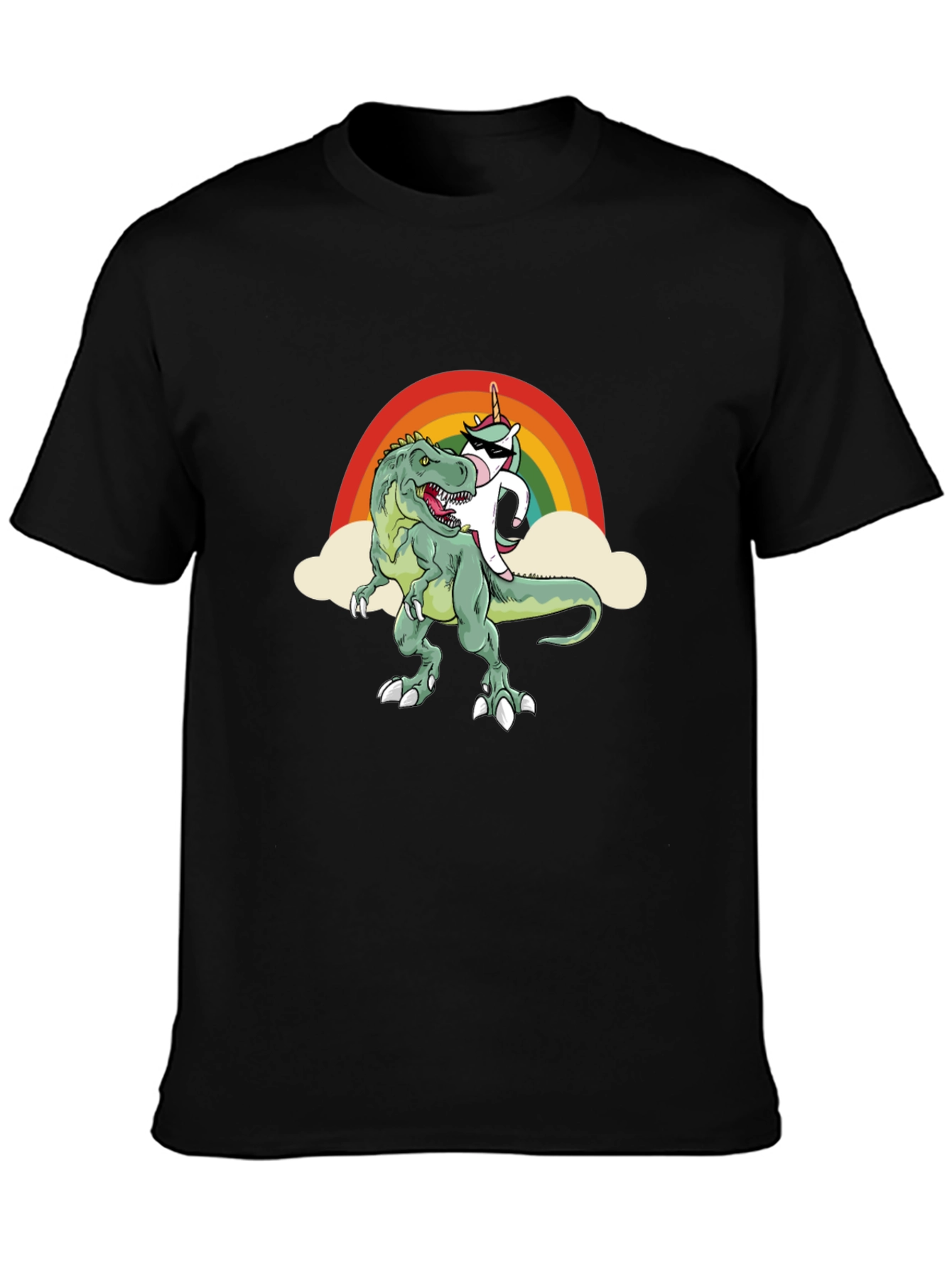 Black Unicorn Riding Dinosaur T-Shirt Funny Tee view 3