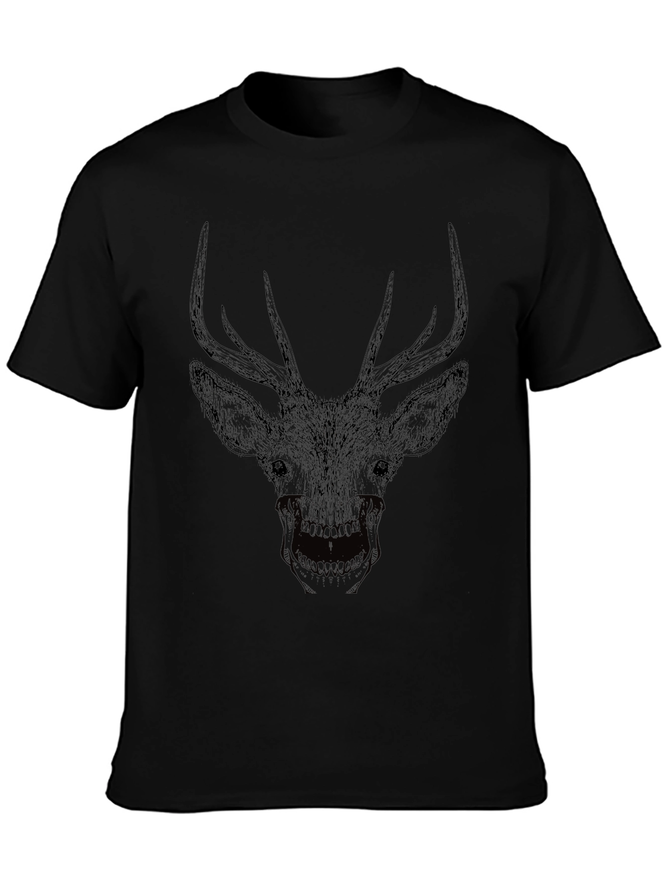 Black Men's Black Deer Skull Graphic Tee view 3