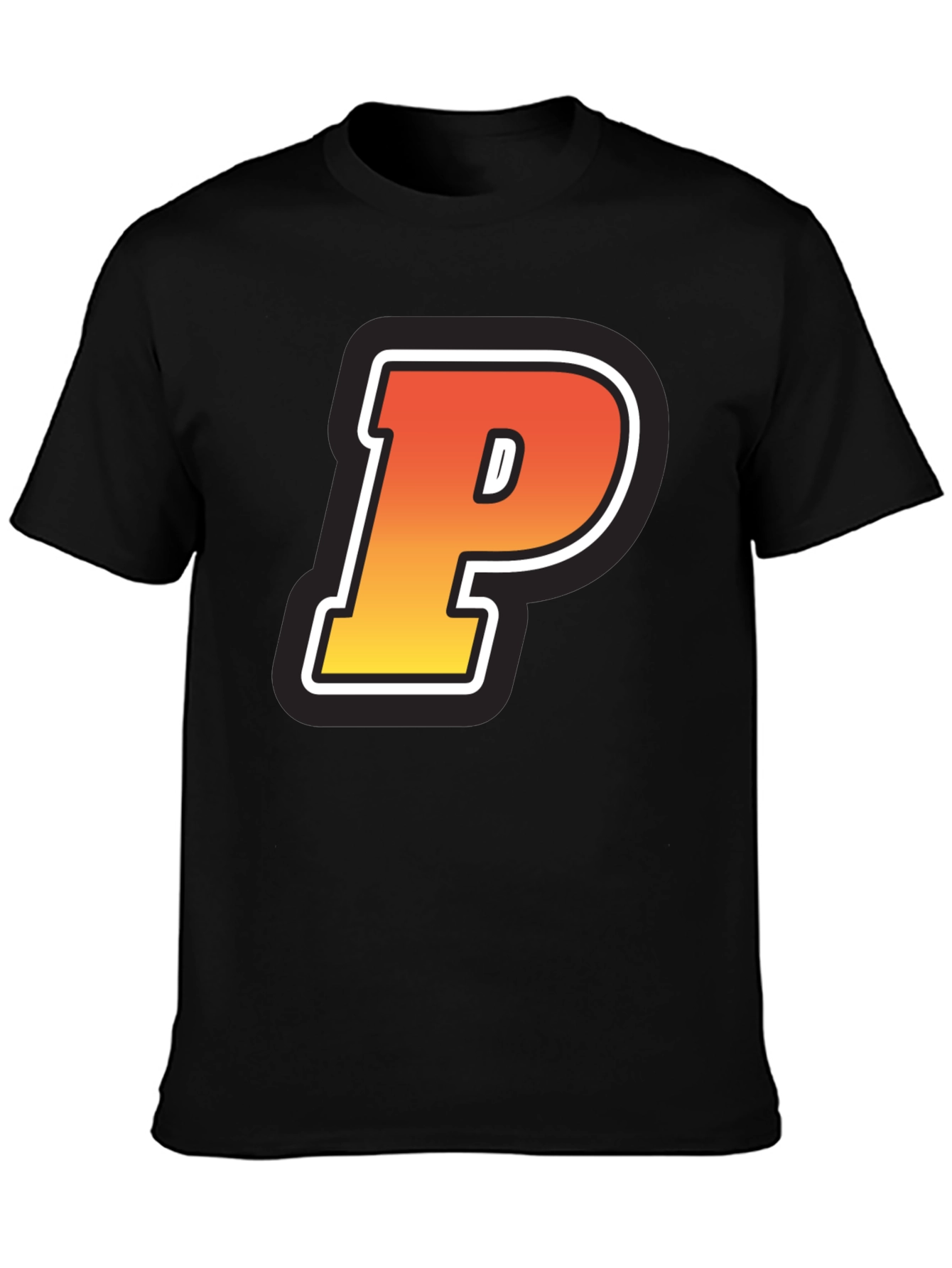 Black Retro P Letter T-Shirt - Black Cotton Tee view 3
