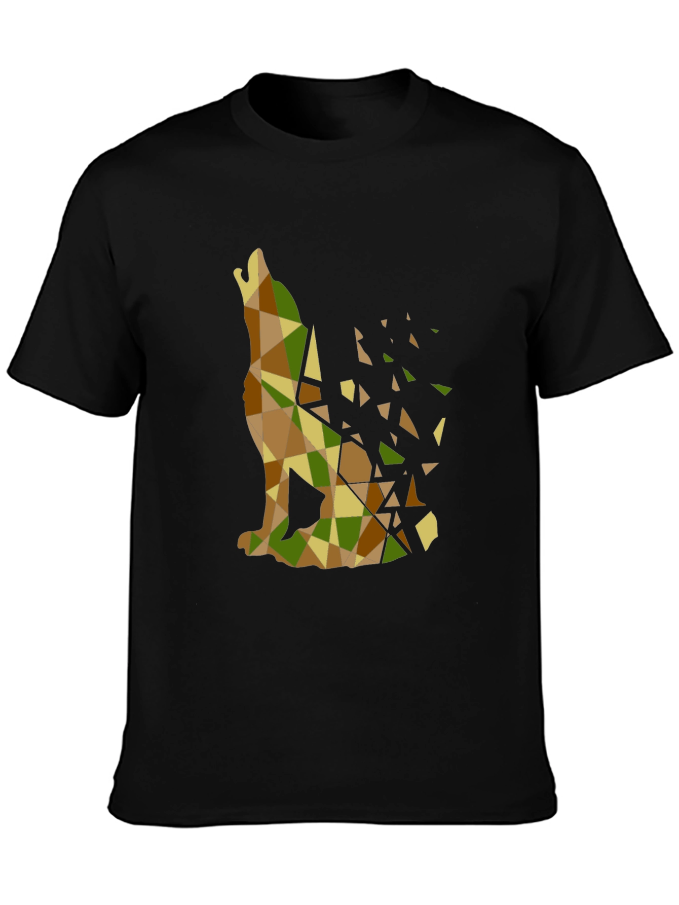 Black Geometric Wolf Print Black T-Shirt view 3