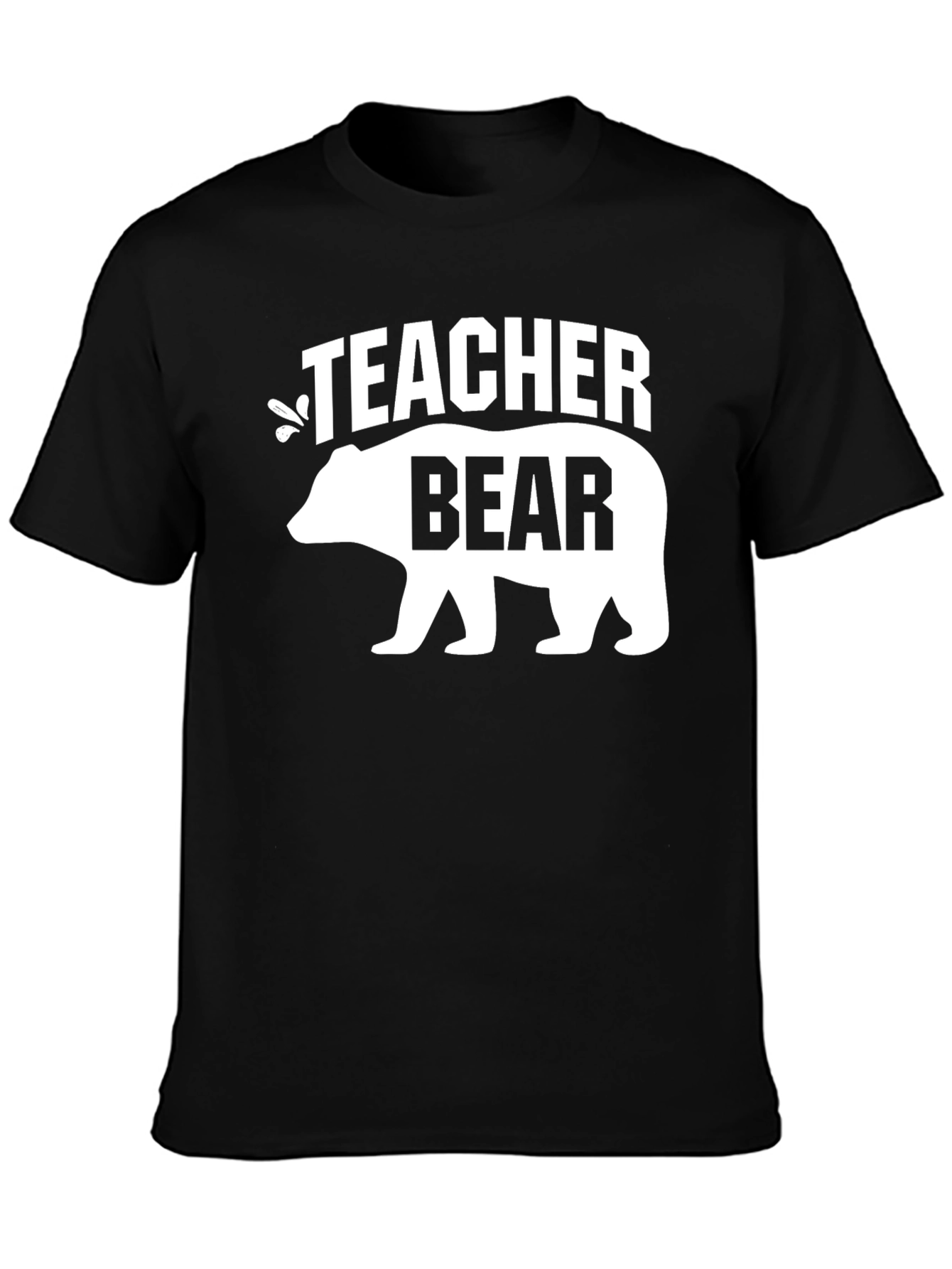 Black Teacher Bear Graphic T-Shirt - Black Crew Neck view 3