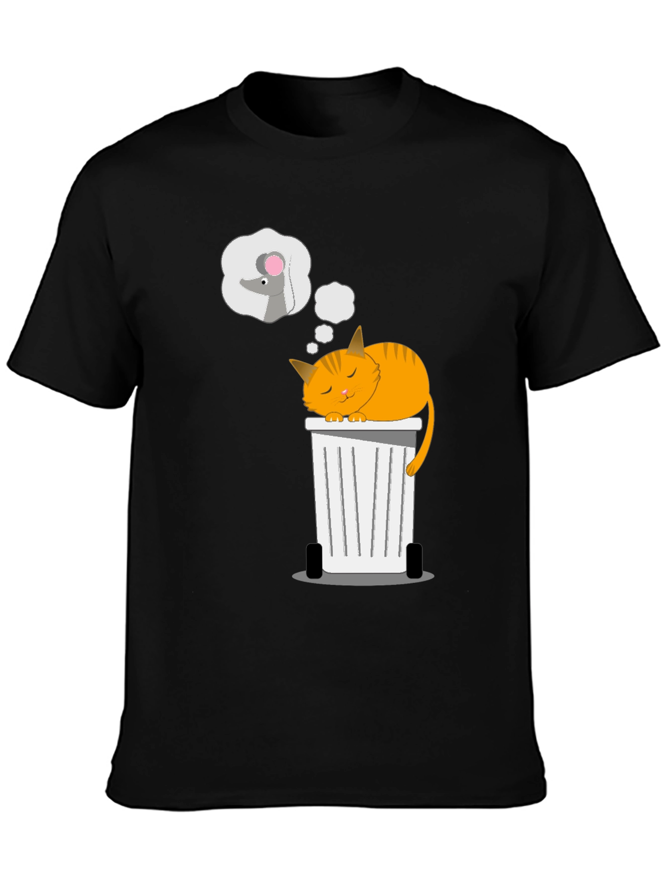 Black Cat Sleeping on Trash Can T-Shirt view 3