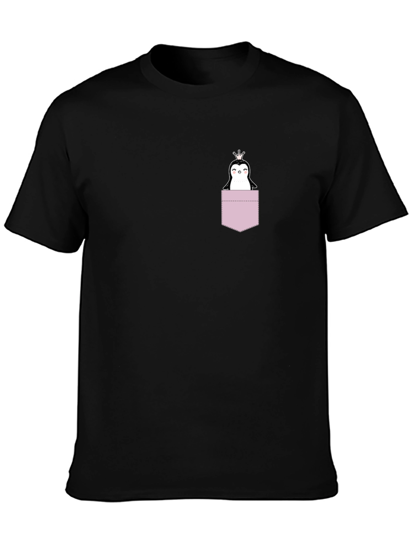 Black Penguin Pocket T-Shirt - Black, Crew Neck view 3