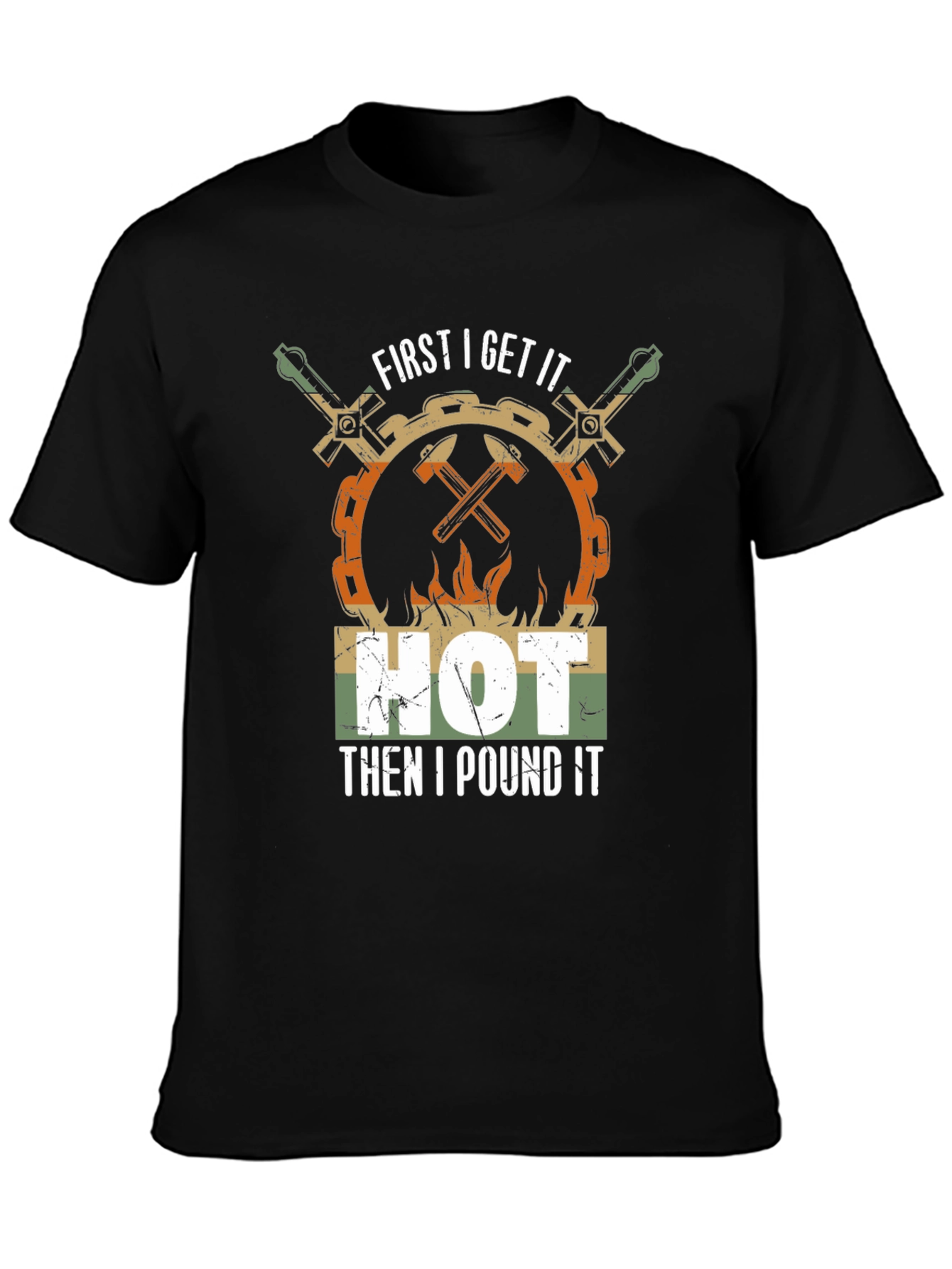 Black Blacksmith Humor T-Shirt: Get It Hot, Then I Pound It! view 3