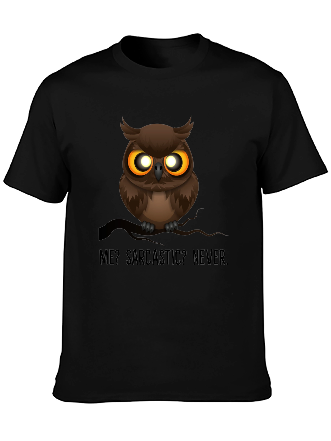 Black Sarcastic Owl Graphic T-Shirt - Men's Black Crew Neck view 3