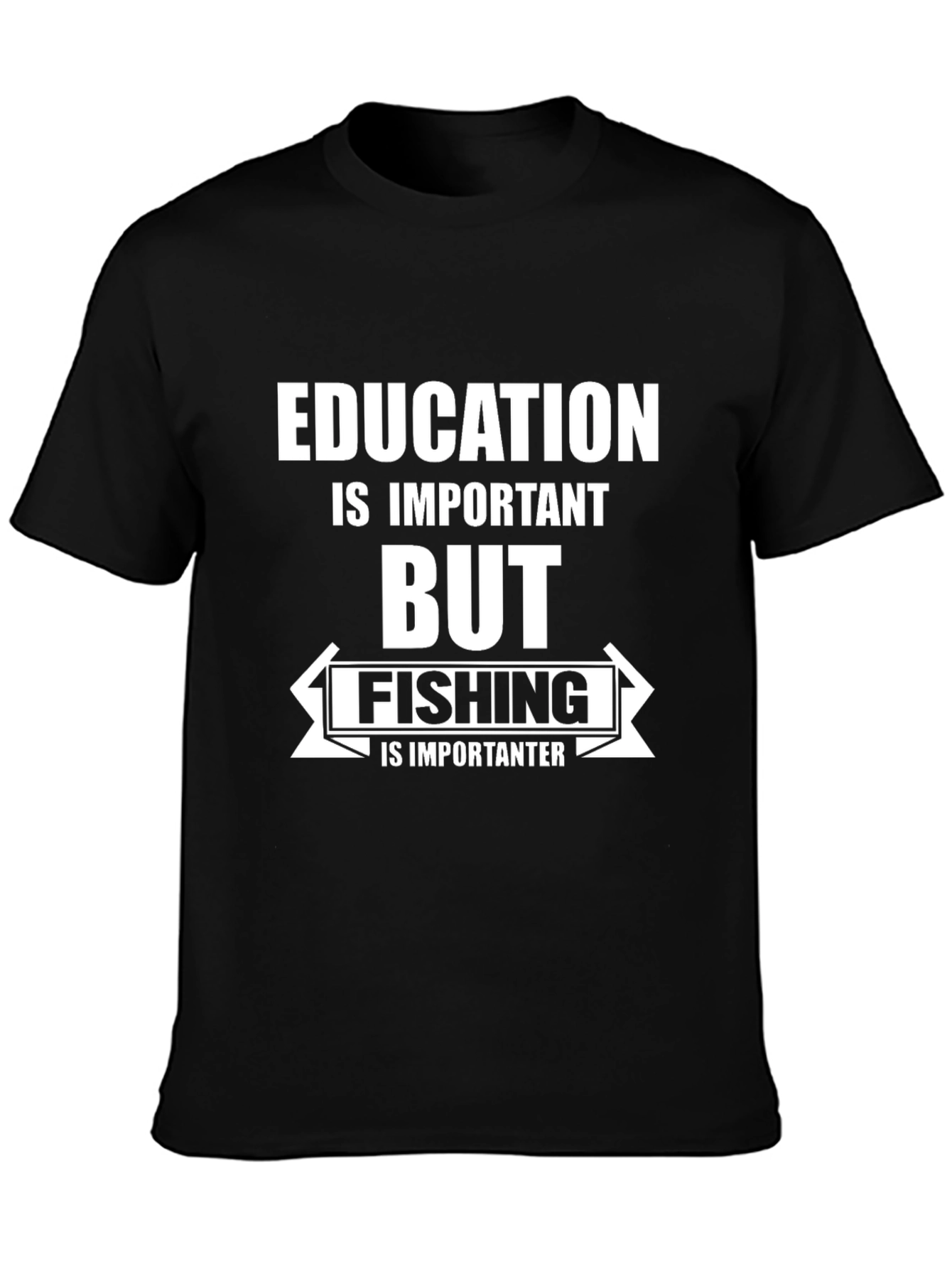 Black Funny Fishing T-Shirt: Education is Important view 3