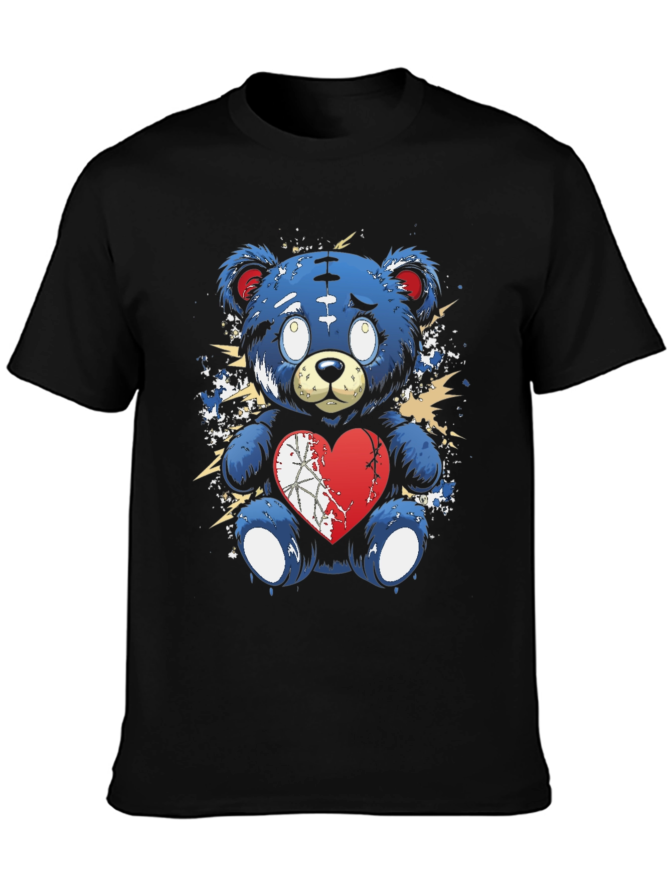 Black Broken Heart Teddy Bear Graphic Tee - Black view 3