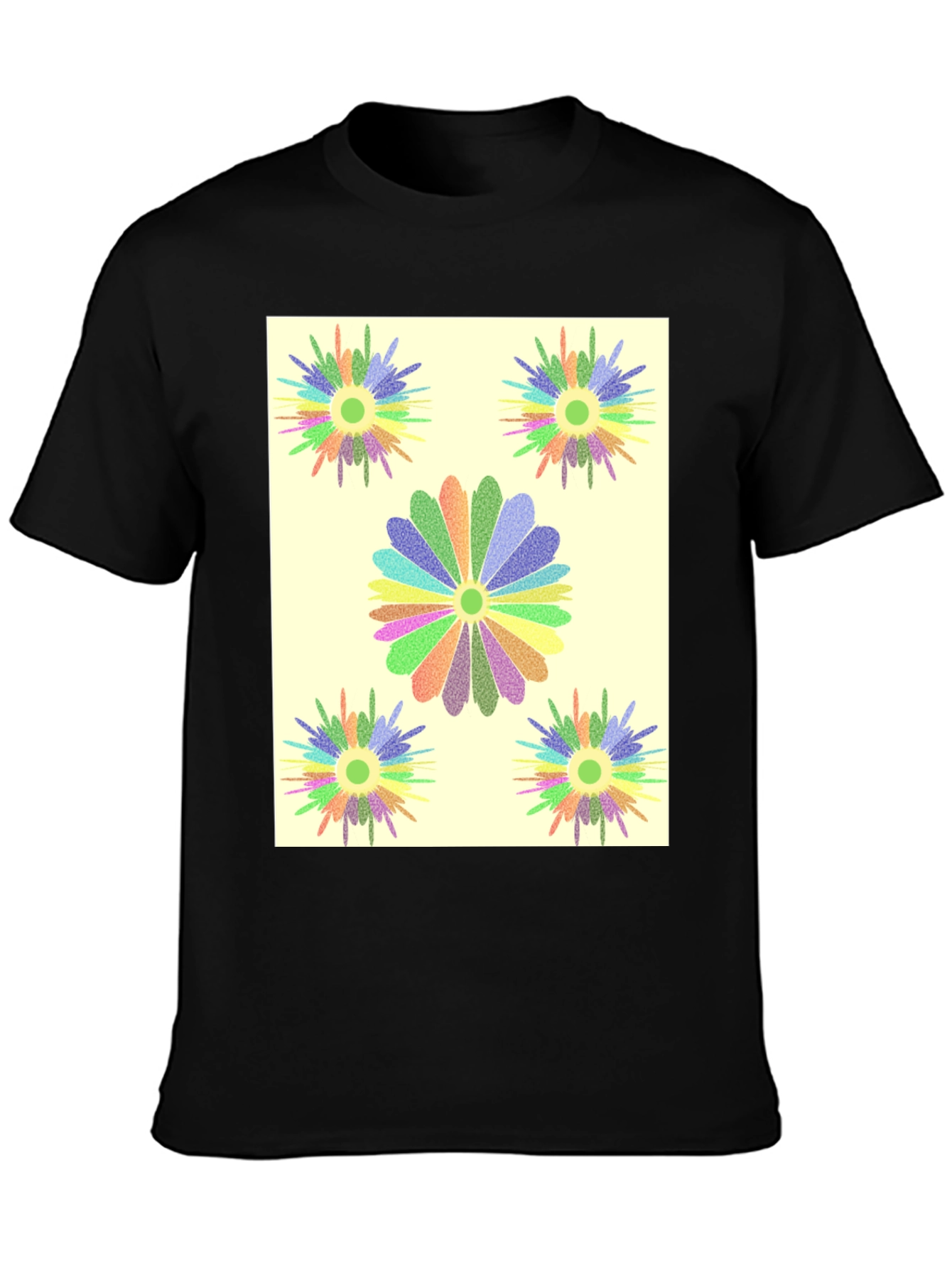 Black Floral Burst Graphic Tee - Black Cotton T-Shirt view 3