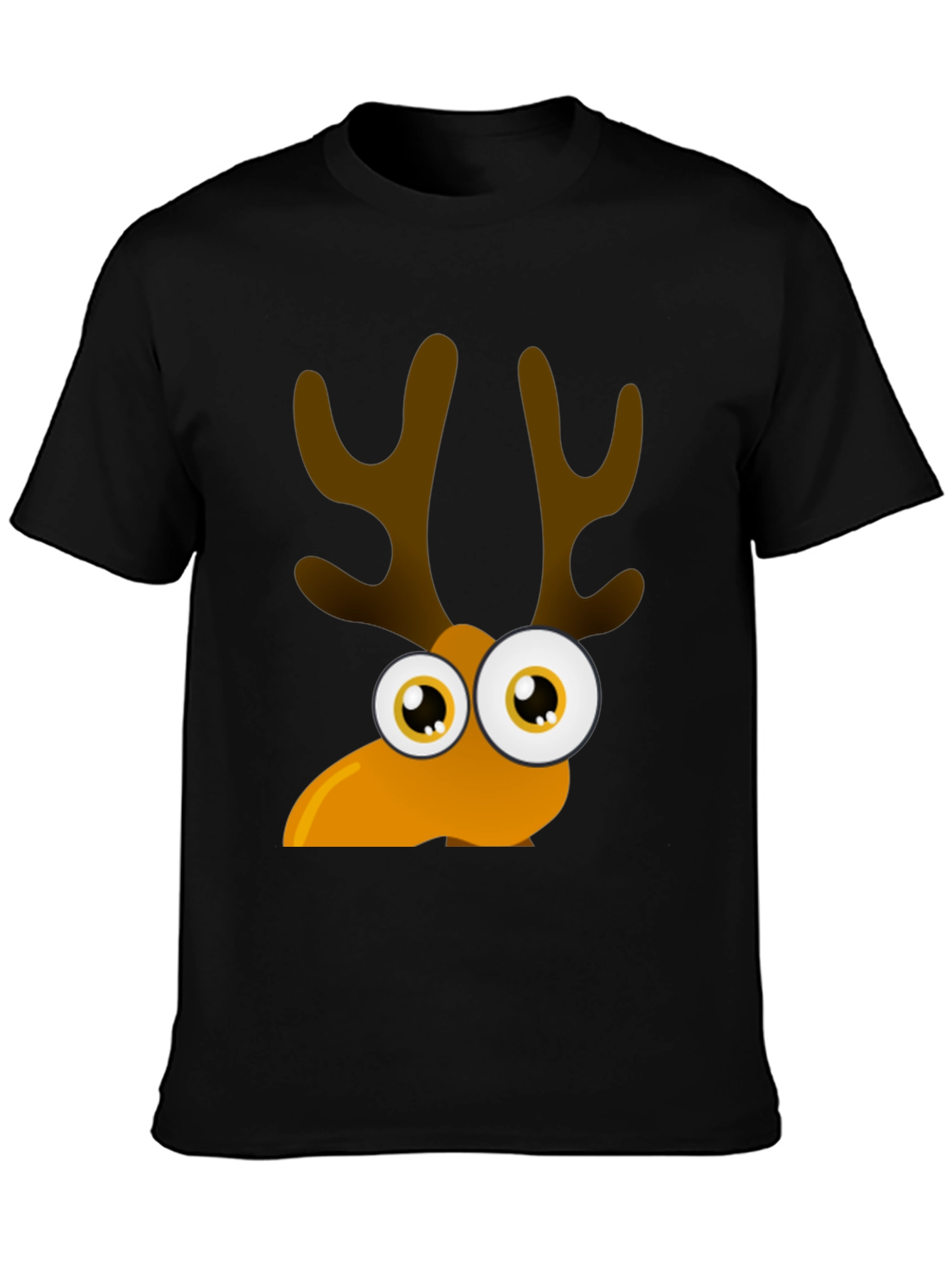 Black Funny Cartoon Reindeer Graphic Tee view 3