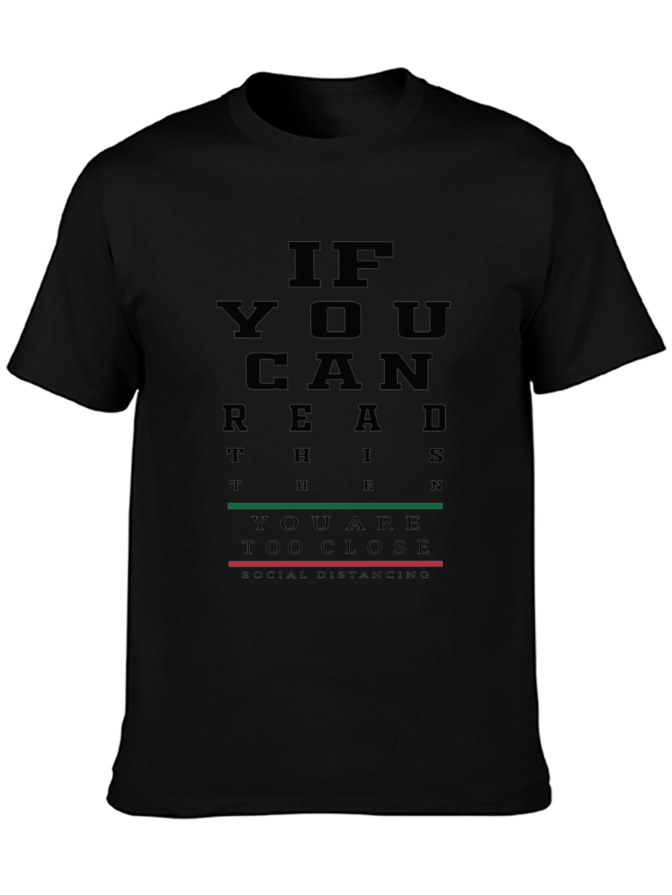 Black Funny Social Distancing T-Shirt - Eye Chart Design view 3