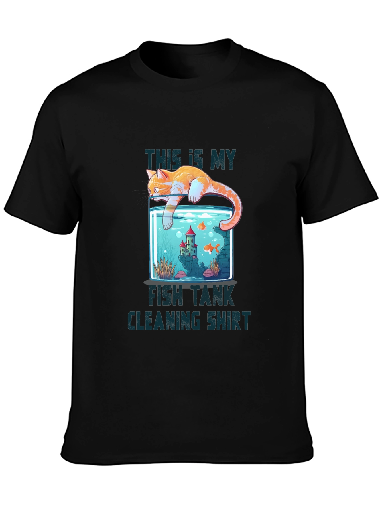 Black Cat Fish Tank Cleaning T-Shirt view 3
