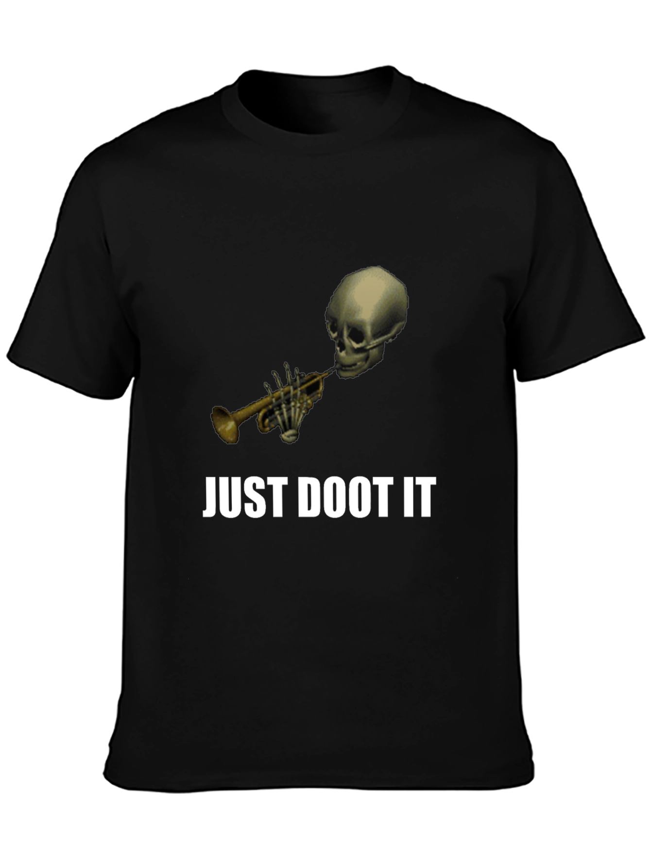 Black Just Doot It Funny Skeleton Trumpet Graphic Tee view 3