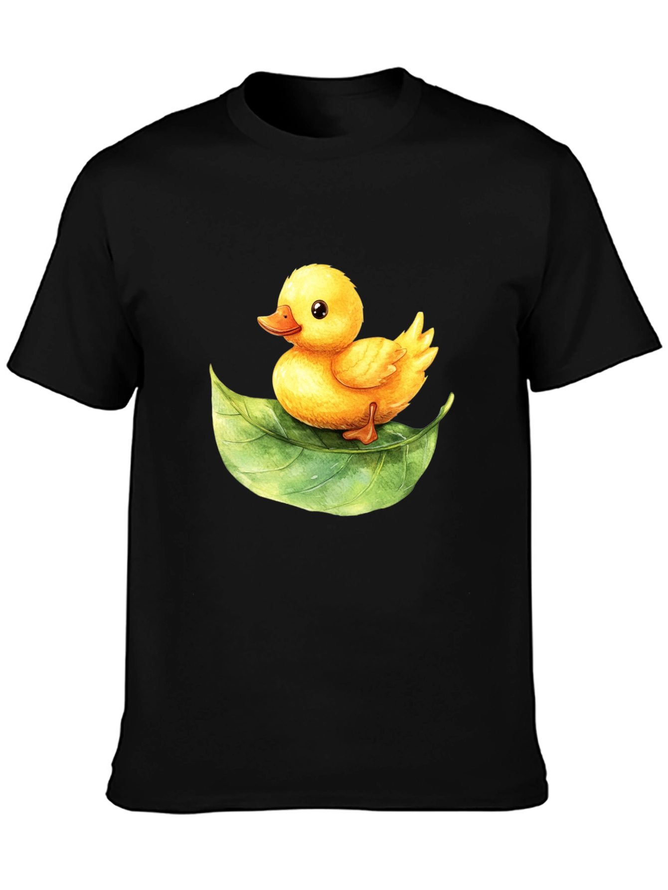 Black Cute Duckling on Leaf Graphic Tee view 3
