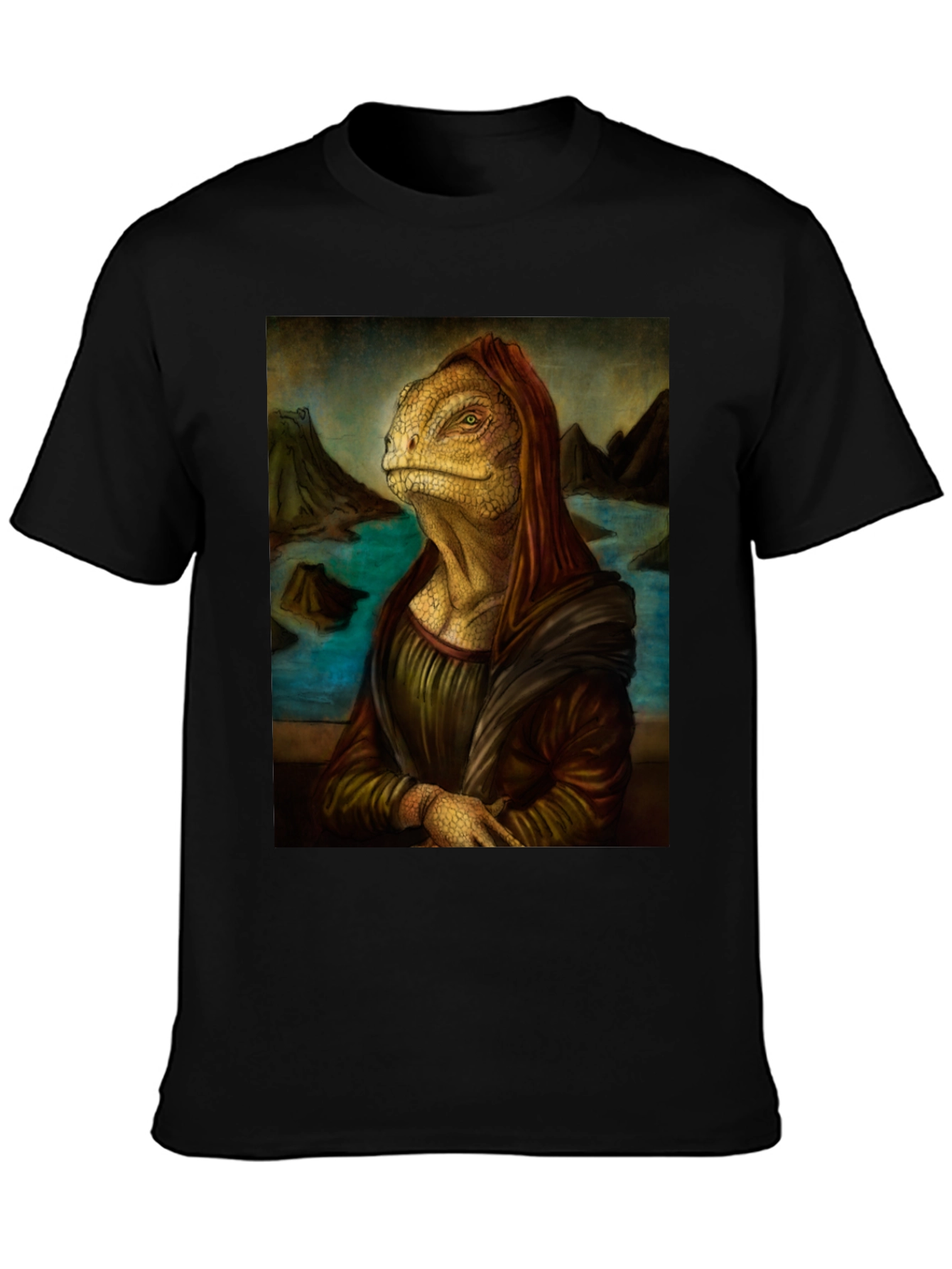 Black Lizard Mona Lisa Black T-Shirt view 3