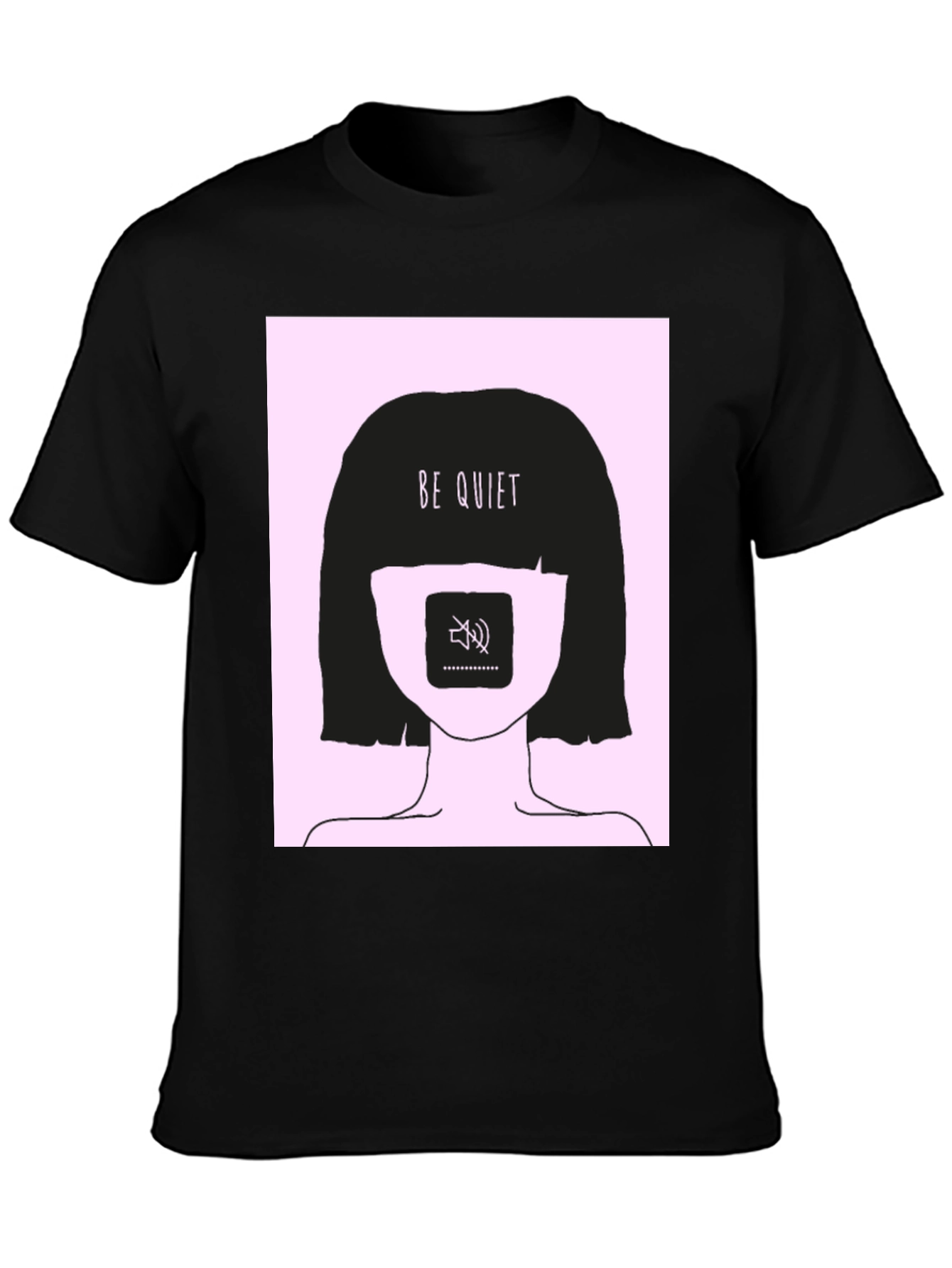 Black Be Quiet Graphic Print Tee - Unisex Black T-Shirt view 3